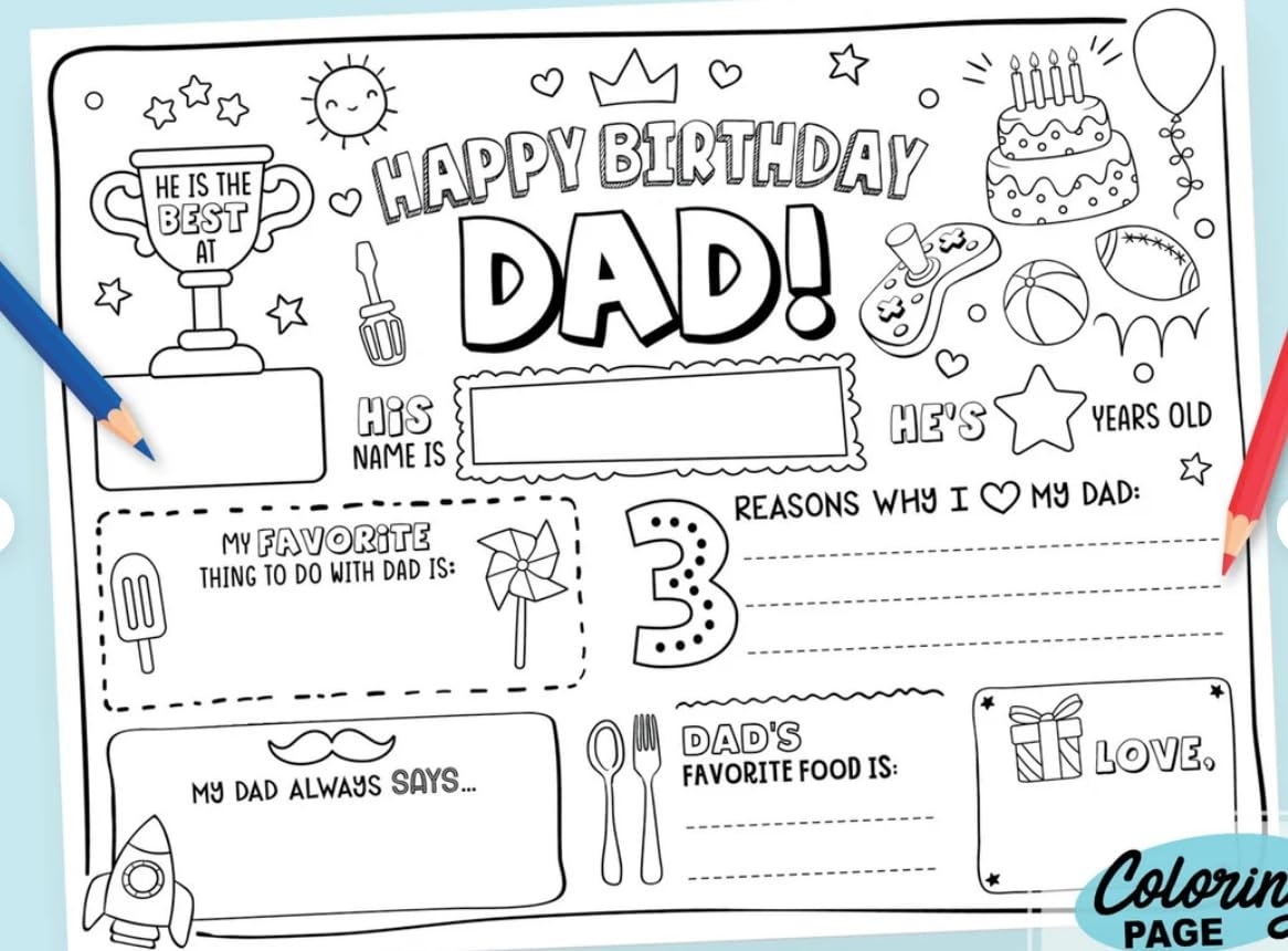 happy birthday dad coloring pages printable