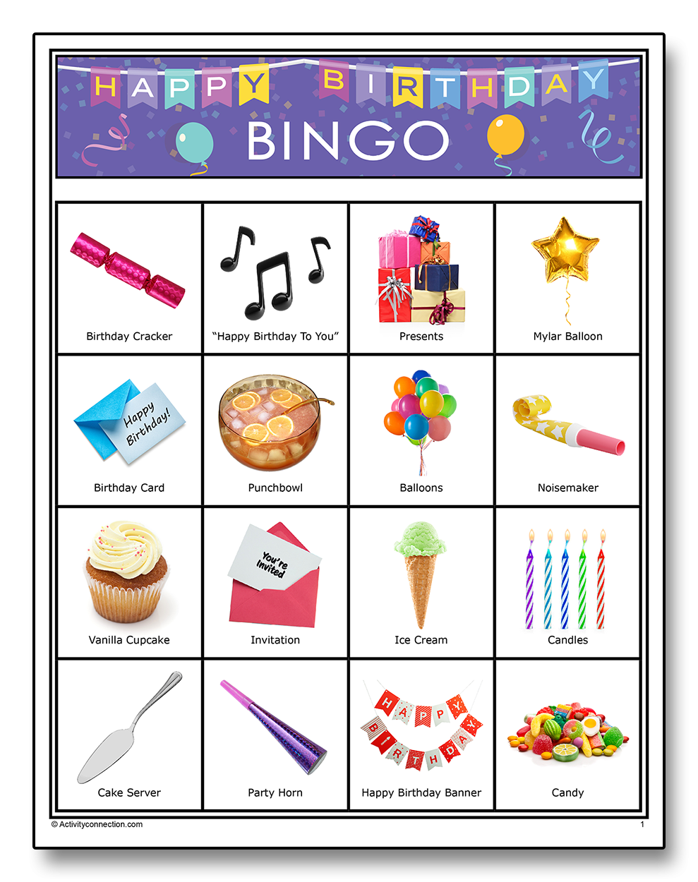 Happy Birthday Picture Bingo Printable Activity Connection Happy Birthday Picture Bingo Printable Activity Connection