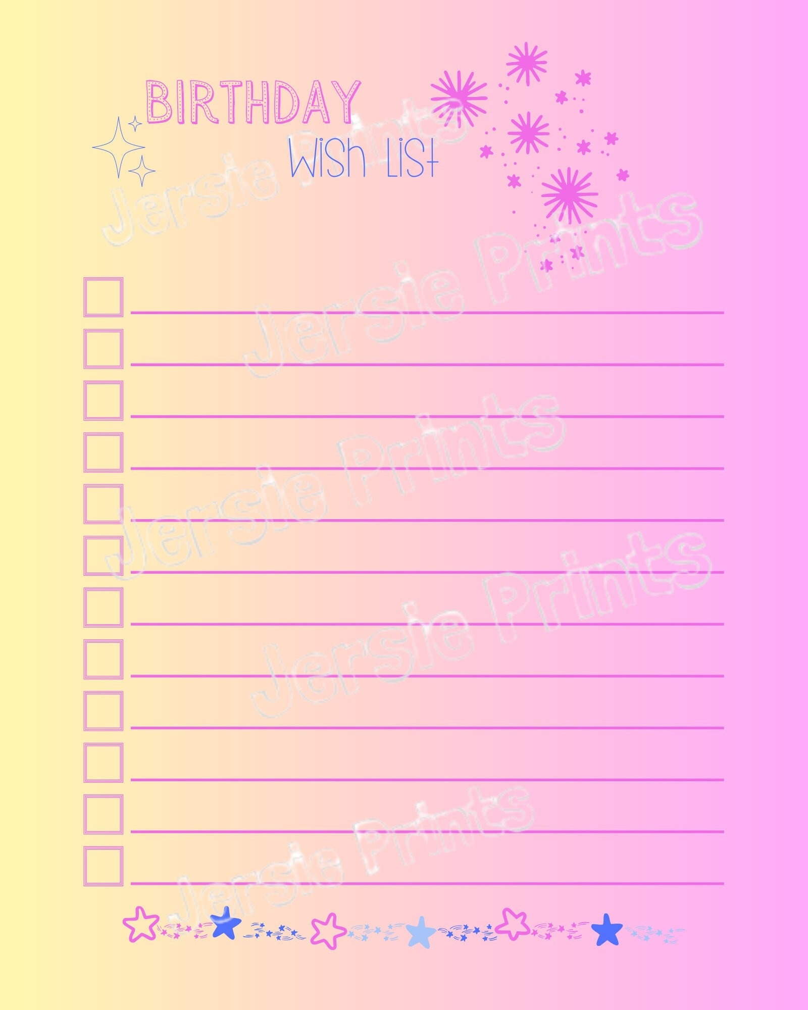 Kids Birthday Wish List Printable PNG digital Download Etsy