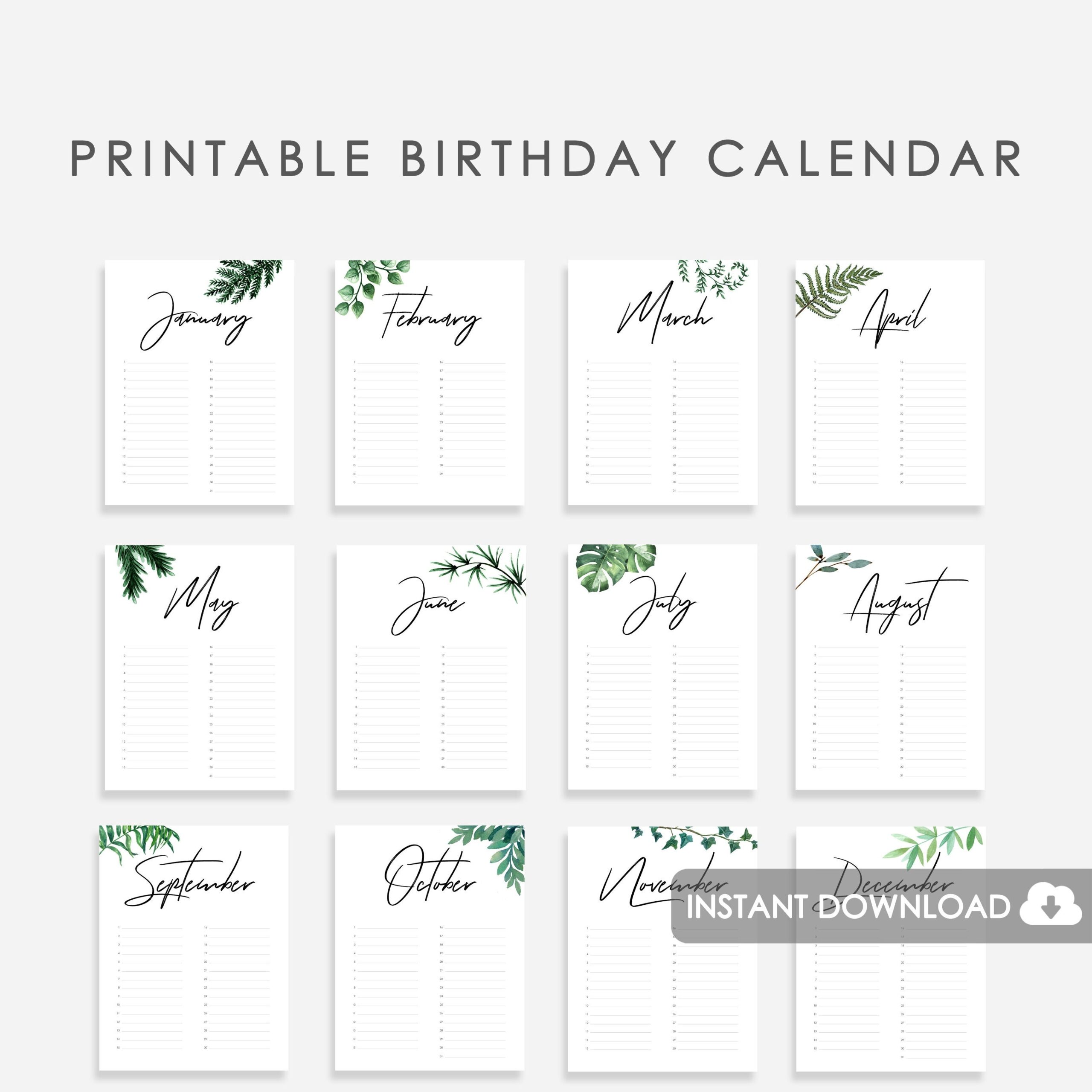Perpetual Birthday Calendar Printable Wedding Guest Book 