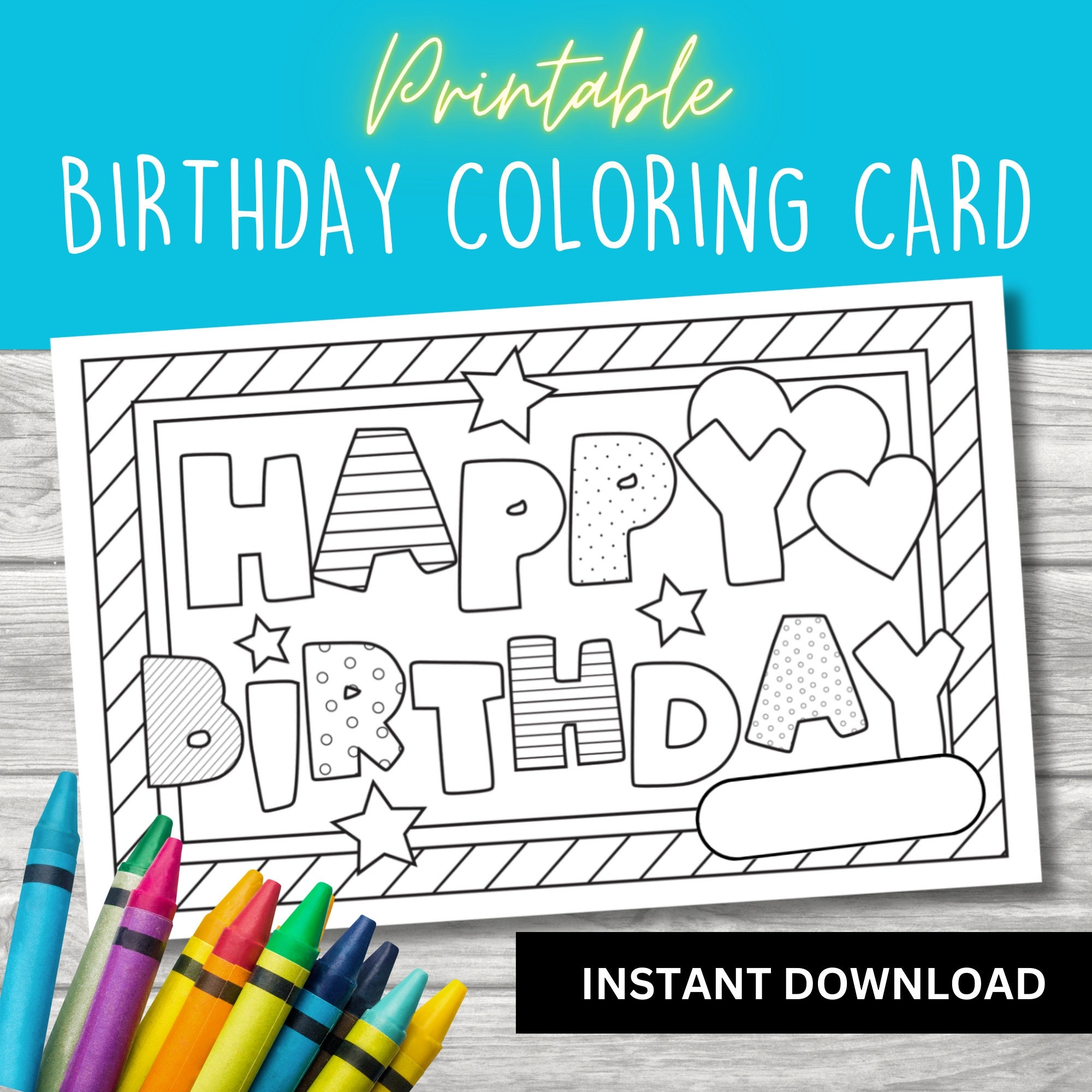Printable Happy Birthday Coloring Card DIY Craft PDF Etsy Printable Happy Birthday Coloring Card DIY Craft PDF Etsy