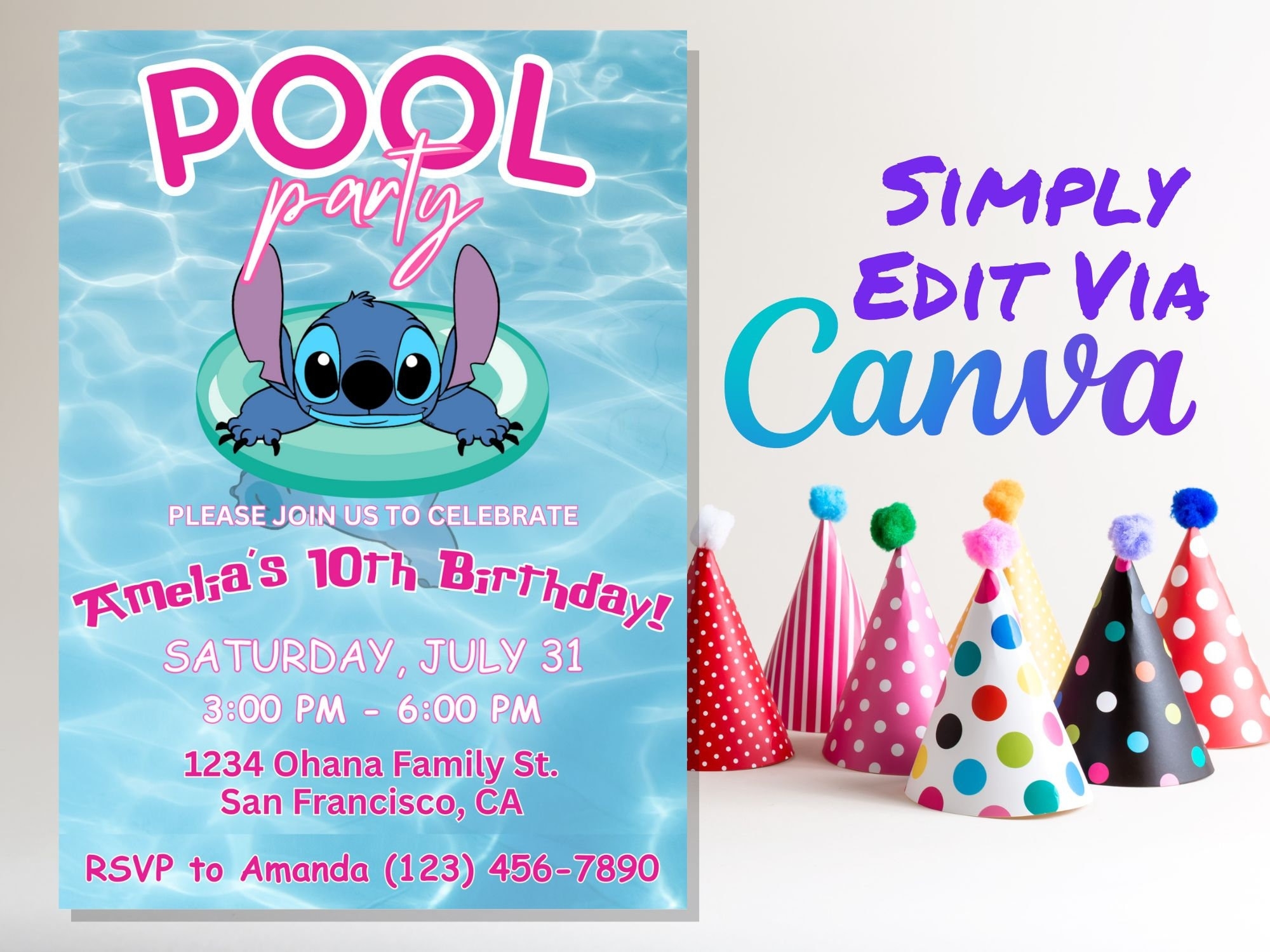 Stitch Pool Party Birthday Invitation Template Stitch Birthday Invite Edit And Print Today