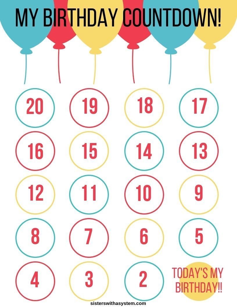 Birthday Calendar Countdown Printable