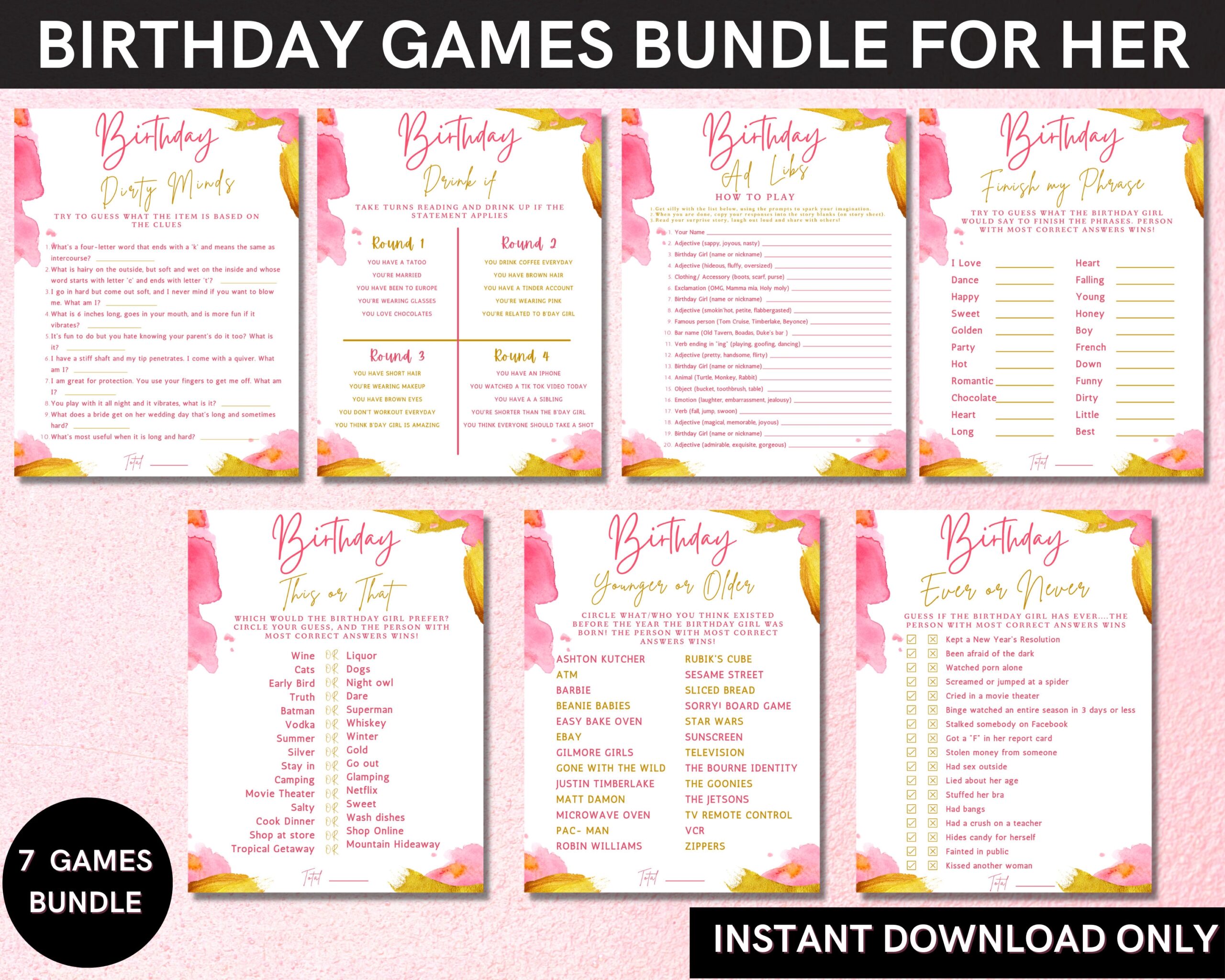 Adult Birthday Party Games 7 Printable Games For Her instant 