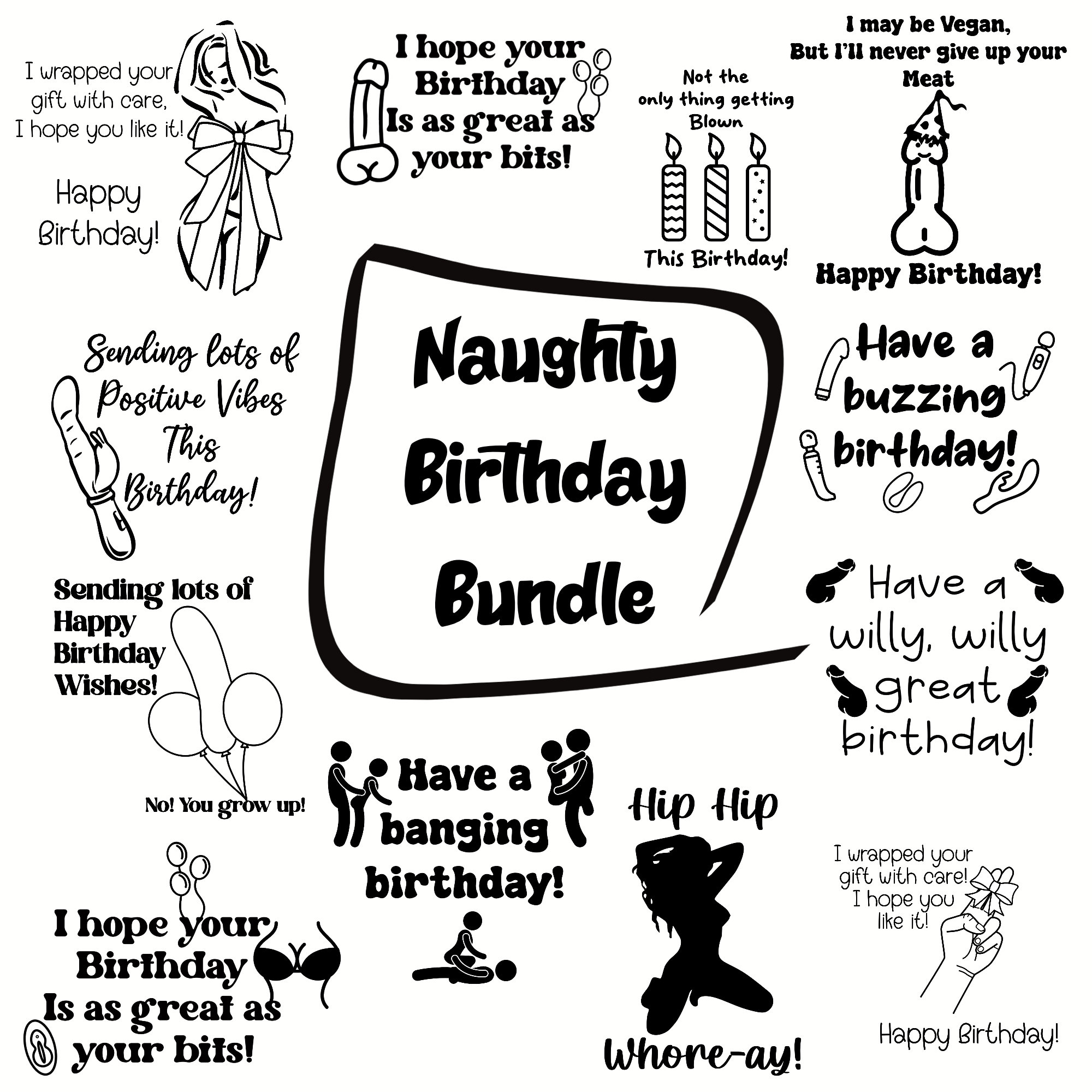 Adult Themed Naughty Birthday Card Bundle Funny Greeting Card SVG 