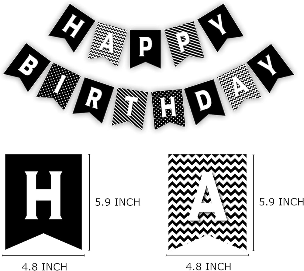 happy birthday printable banner black and white