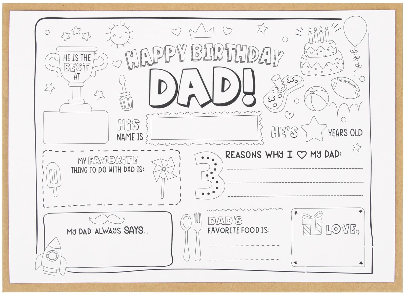 Amazon CJu0026M Happy Birthday Dad Coloring Page All About Dad Fill In Template Father s Birthday Activity Dad s Birthday Card For Kids Perfect Craft Gift From Kids For Father s Birthday 