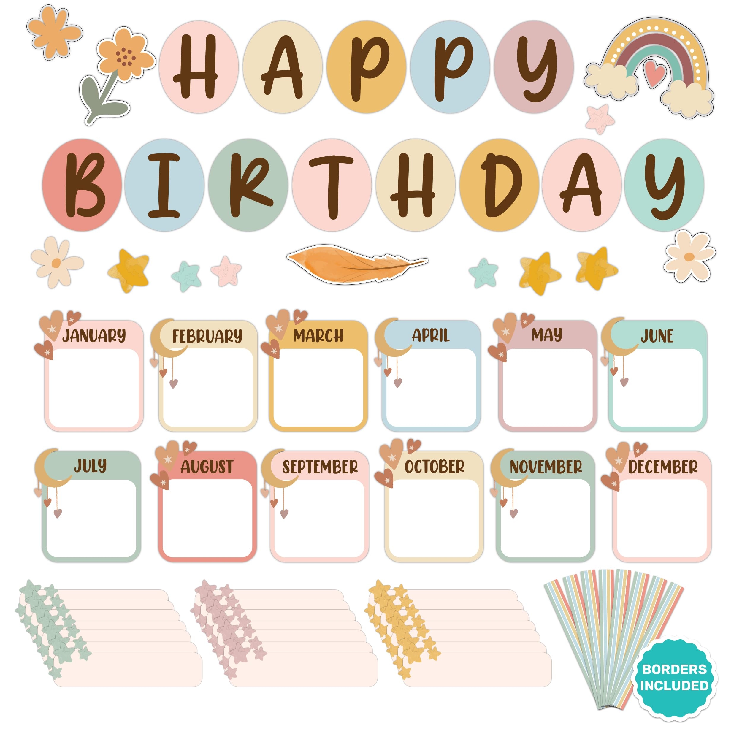 Amazon Decorably 97 Pcs Cutouts Boho Birthday Bulletin Board Decorations Set With Borders Boho Classroom Birthday Chart For Classrooms Bulletin Boards Office Products Amazon Decorably 97 Pcs Cutouts Boho Birthday Bulletin Board Decorations Set With Borders Boho Classroom Birthday Chart For Classrooms Bulletin Boards Office Products