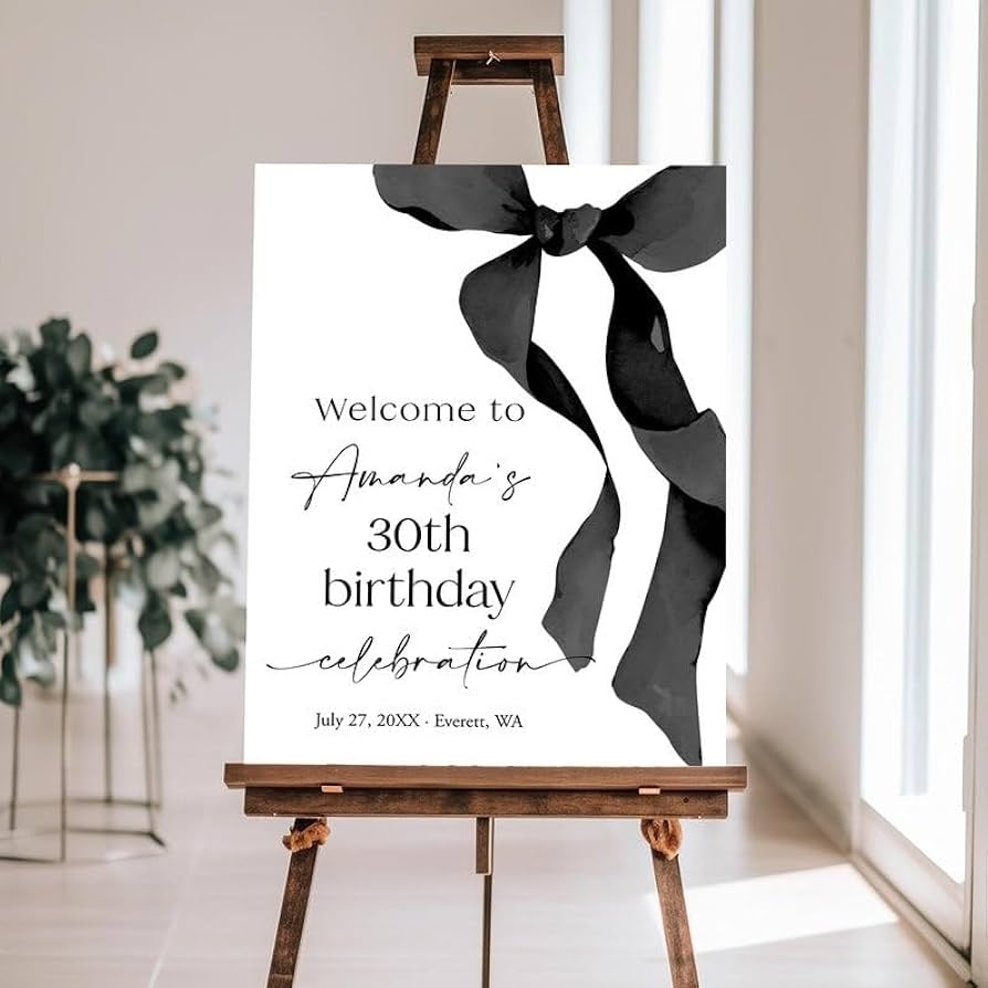 Amazon Editable Birthday Welcome Sign With Bow Black Ribbon Welcome Poster Template 30th And 40th Birthday Board Customizable Celebration Sign Birthday Welcome Signs Posters U0026 Prints