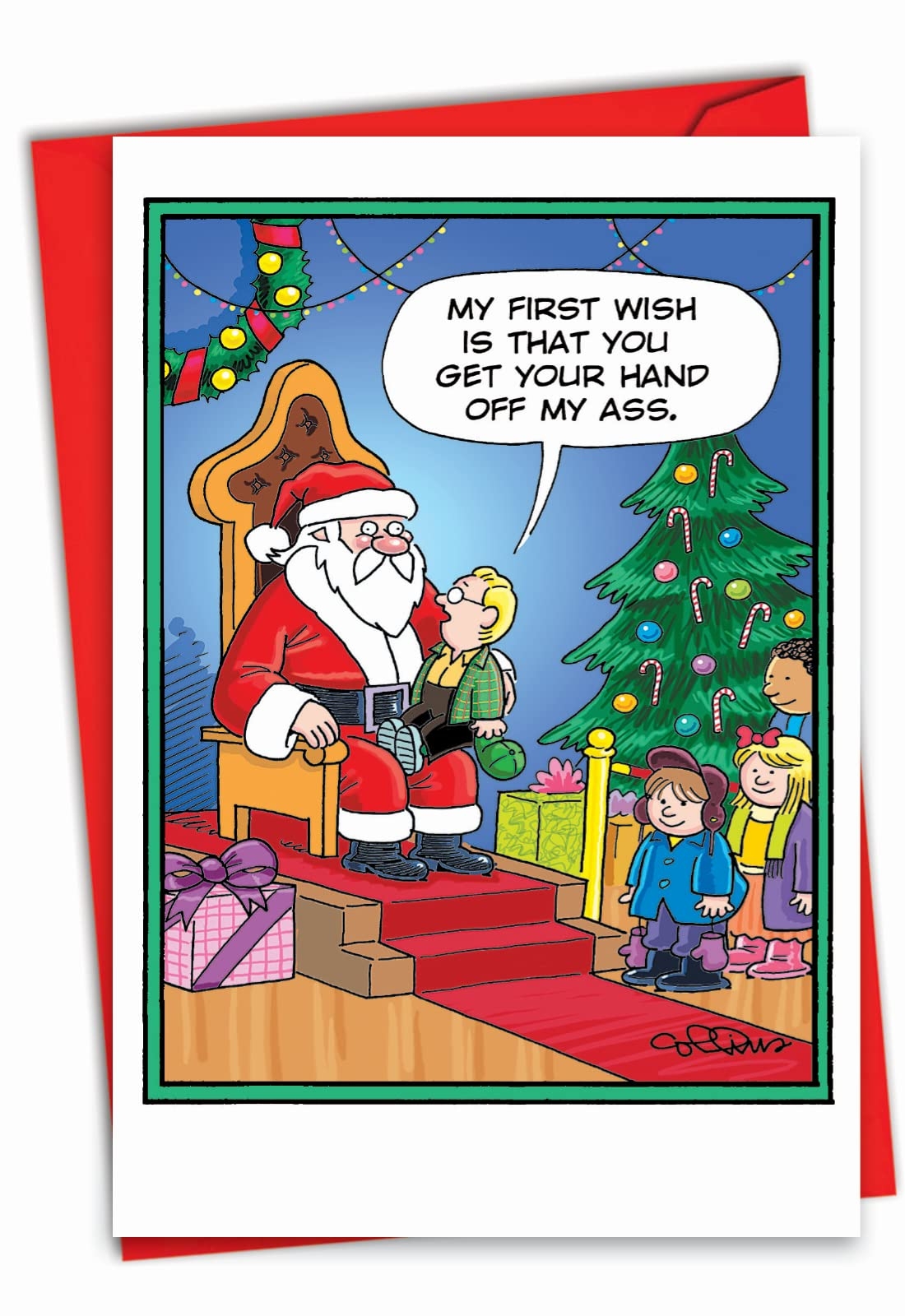 Amazon NobleWorks Merry Christmas Greeting Card With Envelope 4 63 X 6 75 Inch Showing Colorful Cartoons First Wish 1195 Greeting Cards Office Products