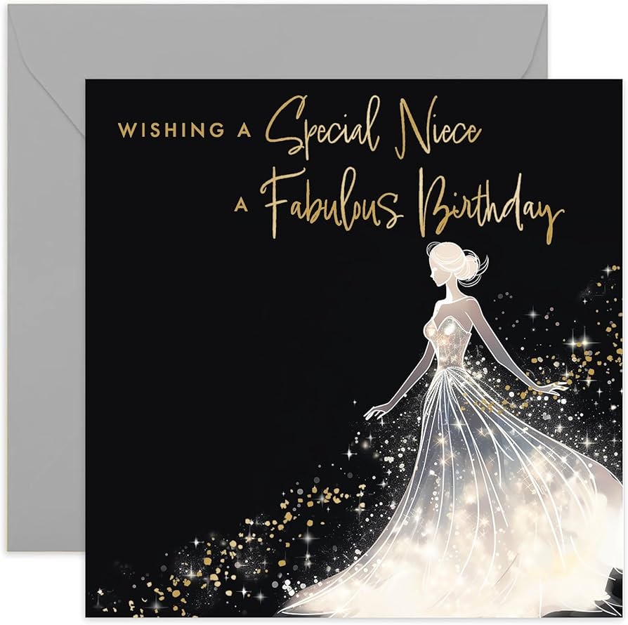 Amazon Old English Co Birthday Card For Women Special Niece Birthday Card For Her Gold Foil Glitter Silhouette Dress Design Sparkle Birthday Card For Niece Blank Inside Office Products