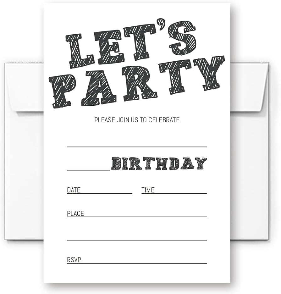 Amazon Simple Black And White Birthday Invitations Birthday Invitations For Boys Teens Kids Girls Birthday Invitations Birthday Party Invitations Let s Party 020 Home U0026 Kitchen