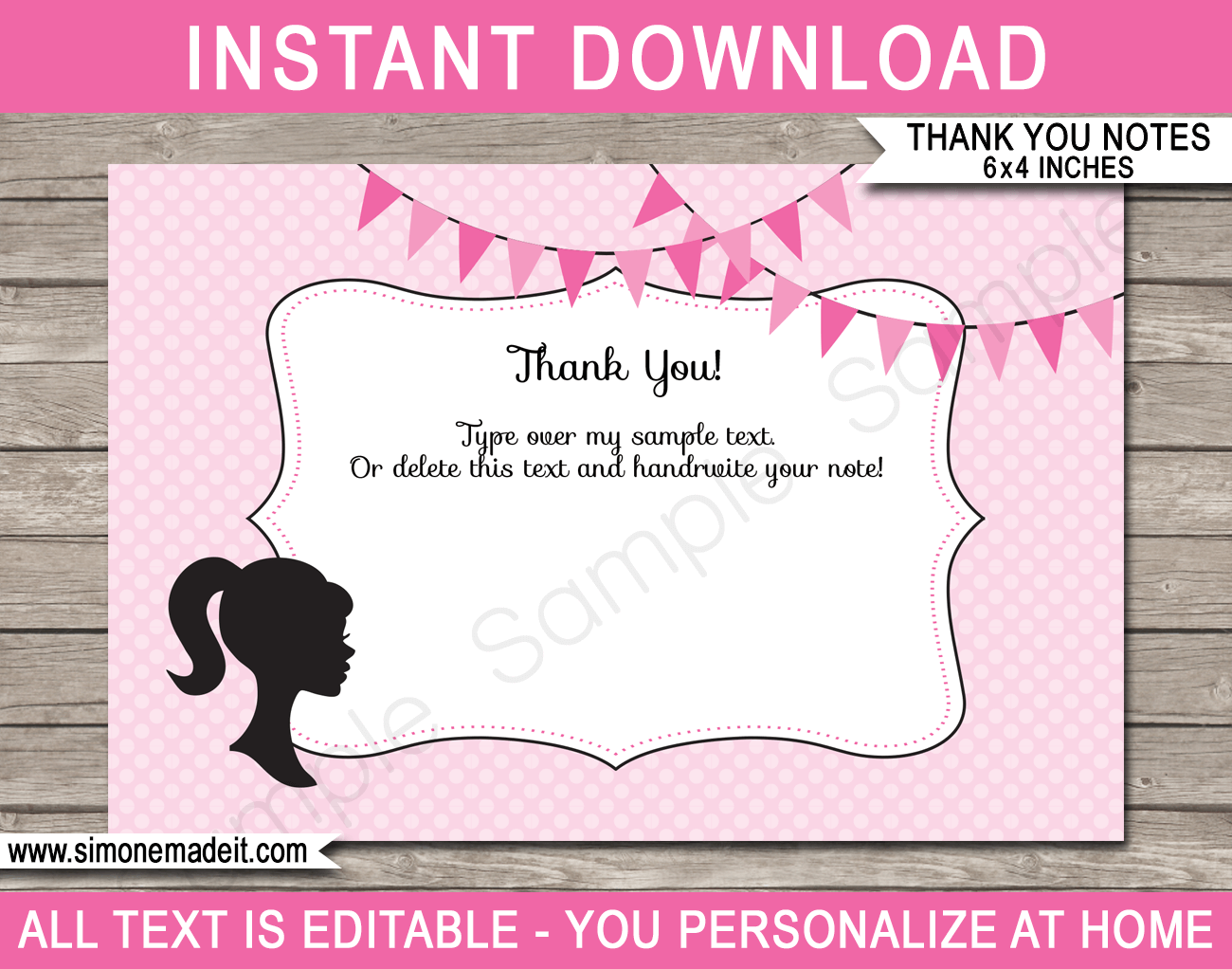 Barbie Party Thank You Cards Template