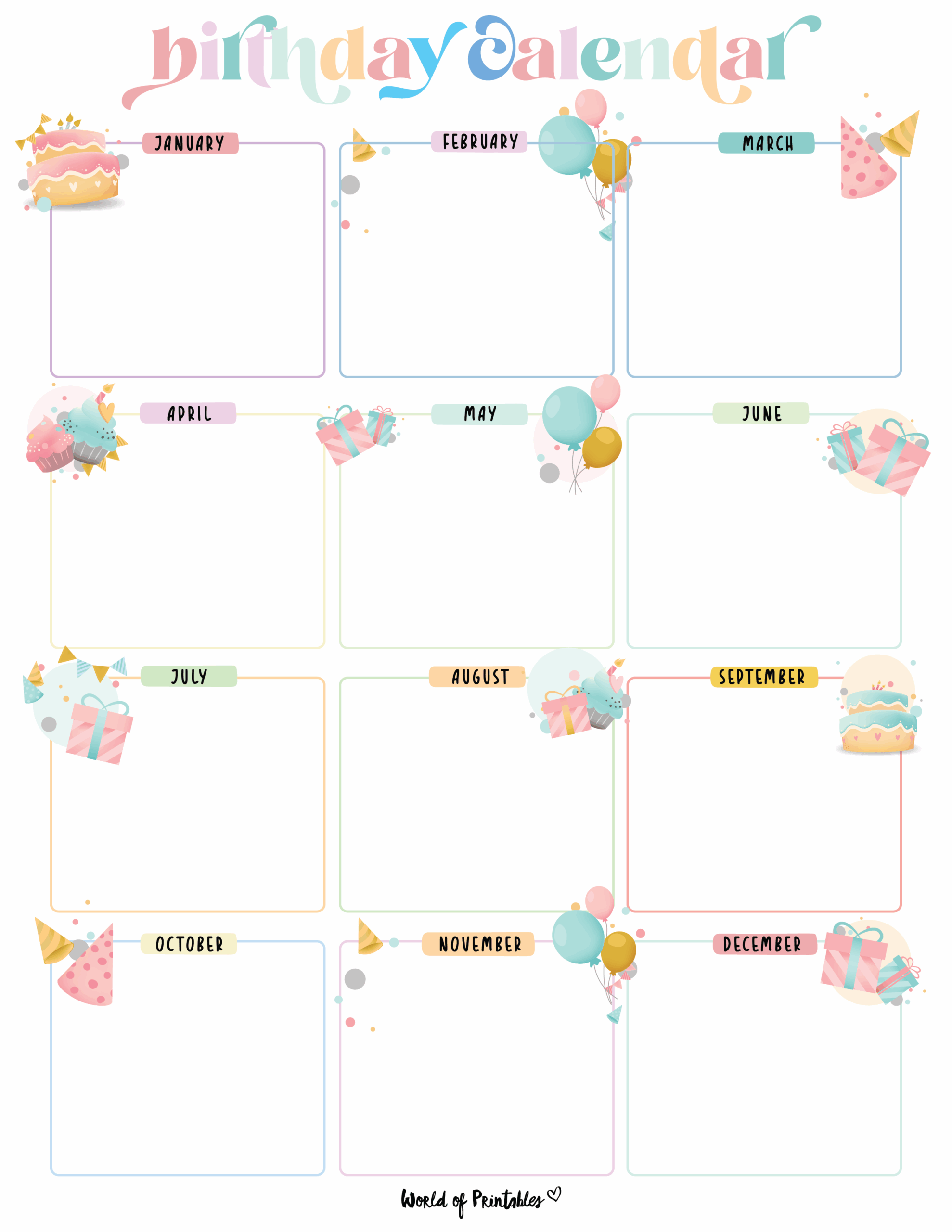 Free Printable Office Birthday Calendar Template