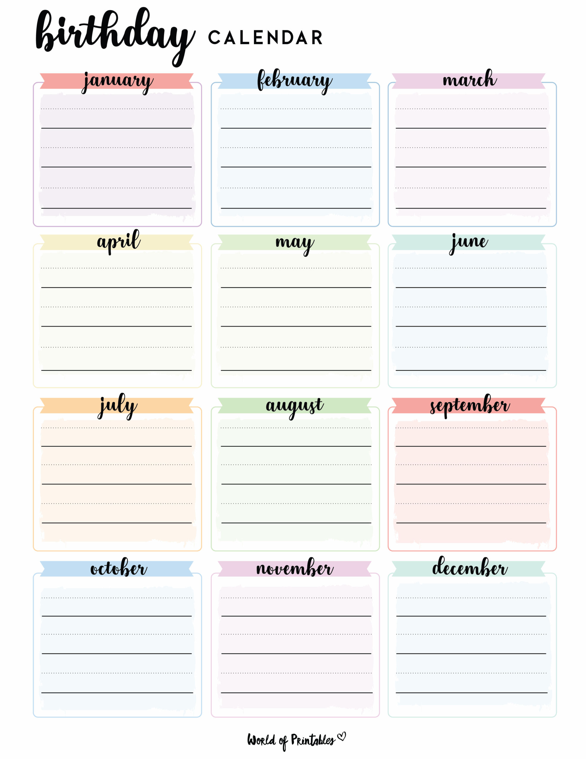 Birthday Calendars World Of Printables