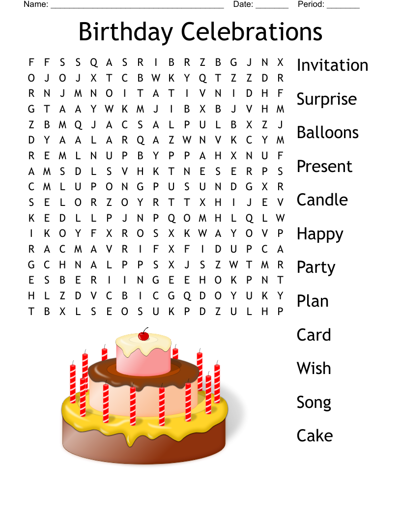 Birthday Celebrations Word Search WordMint Birthday Celebrations Word Search WordMint