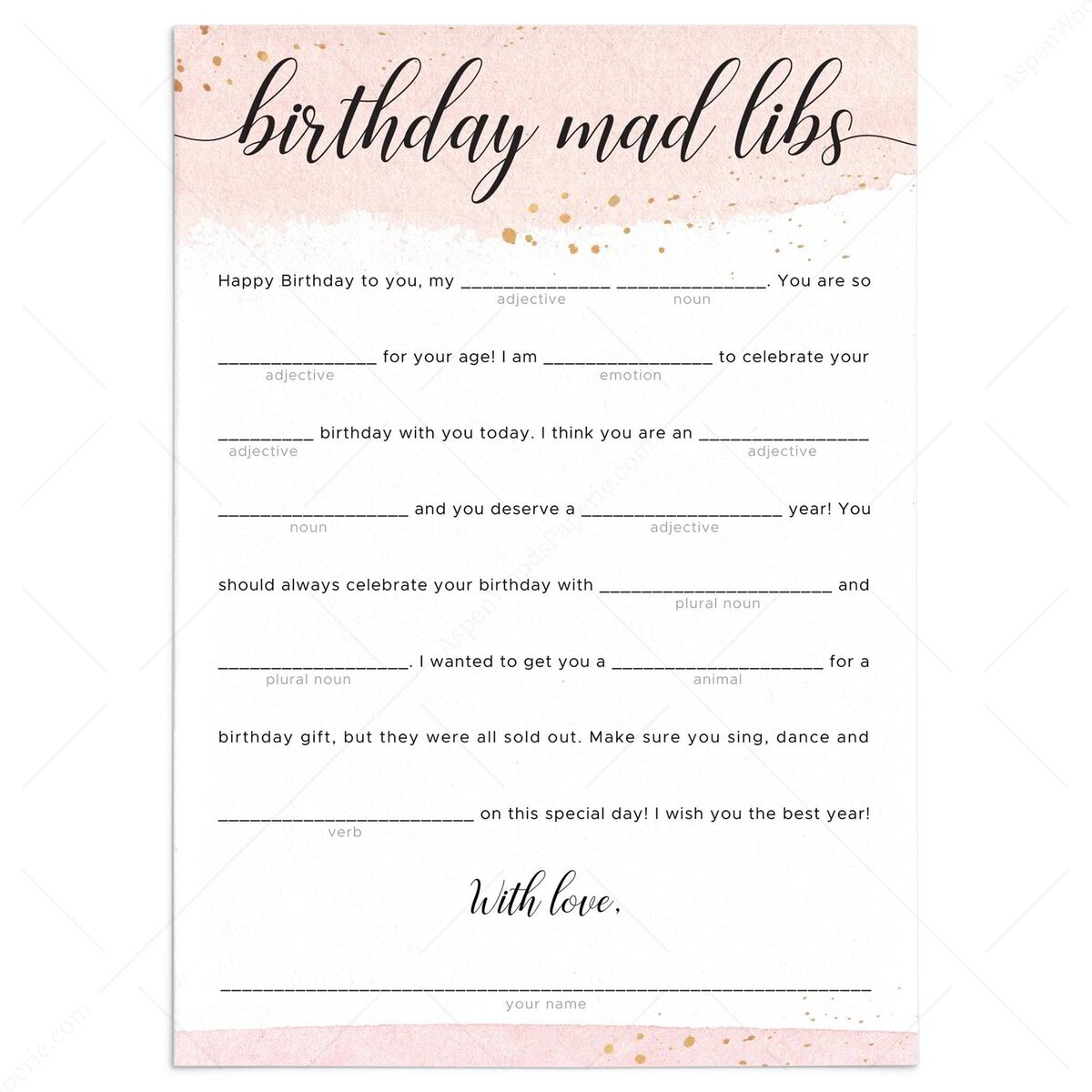 birthday mad libs printable free