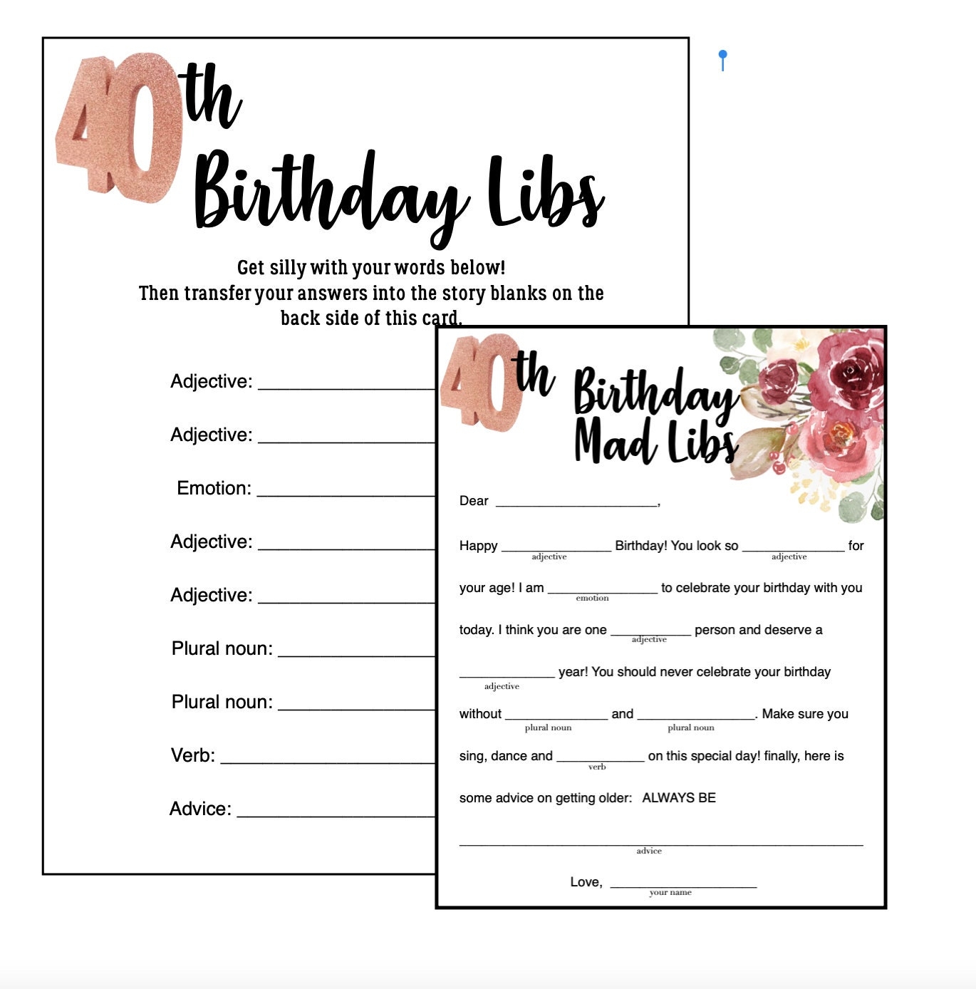 Birthday Party Activities Mad Libs instant Download Birthday Party Ideas Birthday DIY Birthday Libs Etsy Israel