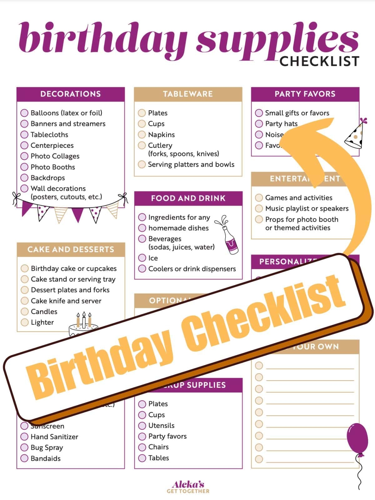 Birthday Party Supplies CheckList Aleka s Get Together