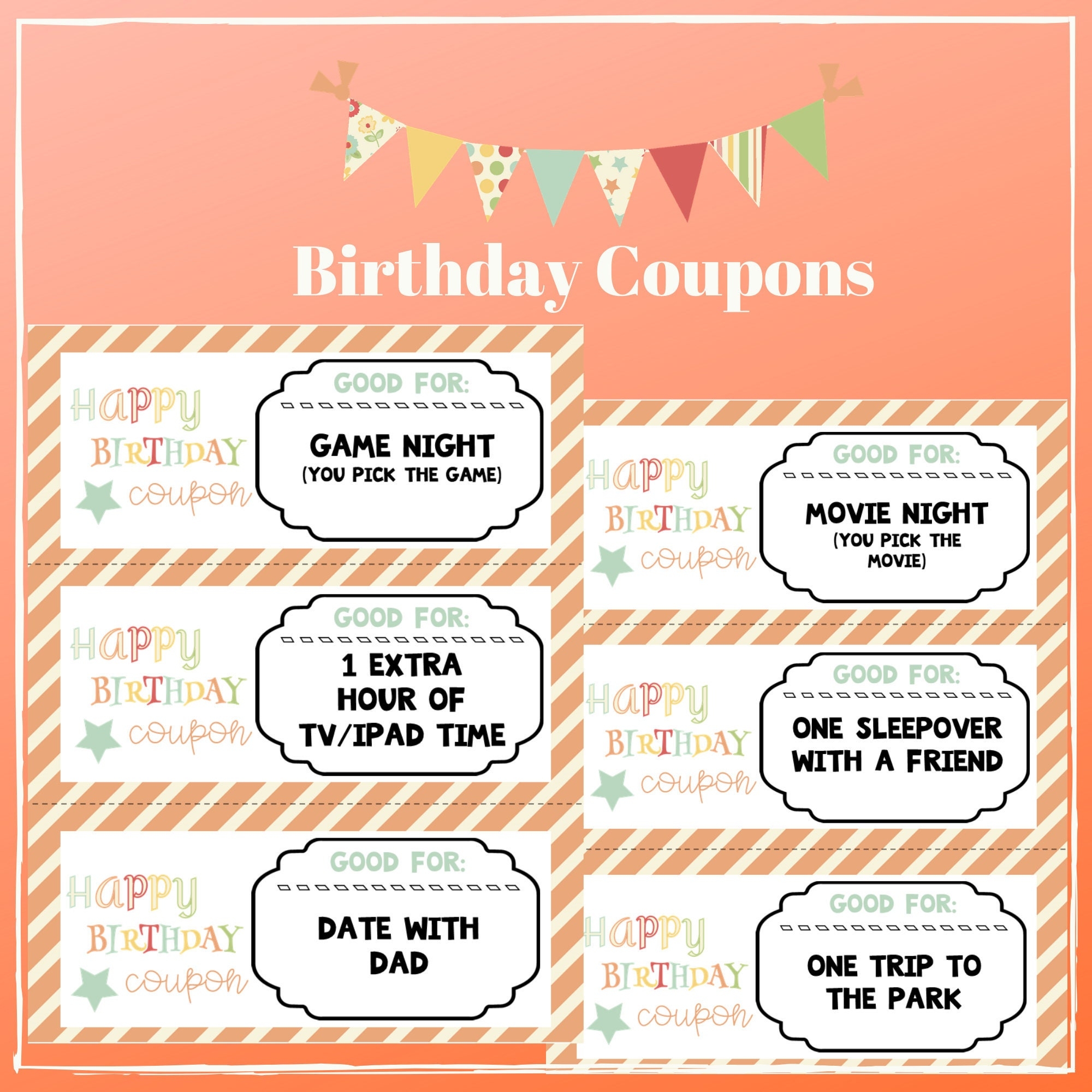 Birthday Printable Coupons Instant Download Kid Friendly Coupons Birthday Printable Coupons Instant Download Kid Friendly Coupons