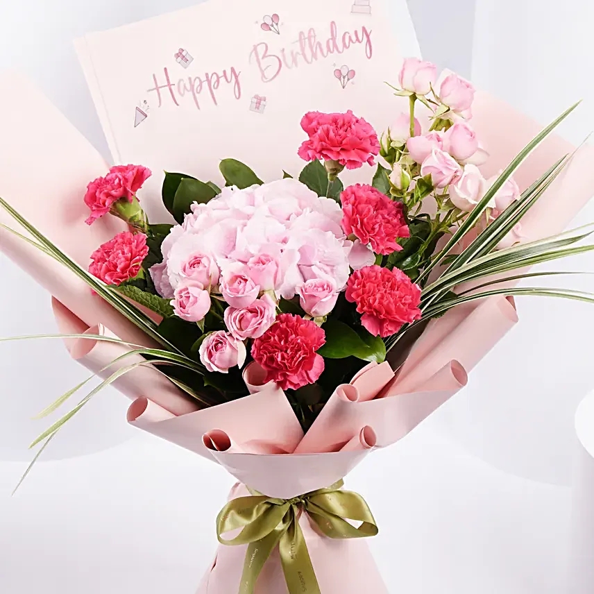 Birthday Wishes Pink Flowers Bouquet Uae Gift Birthday Wishes Pink Flowers Bouquet FNP