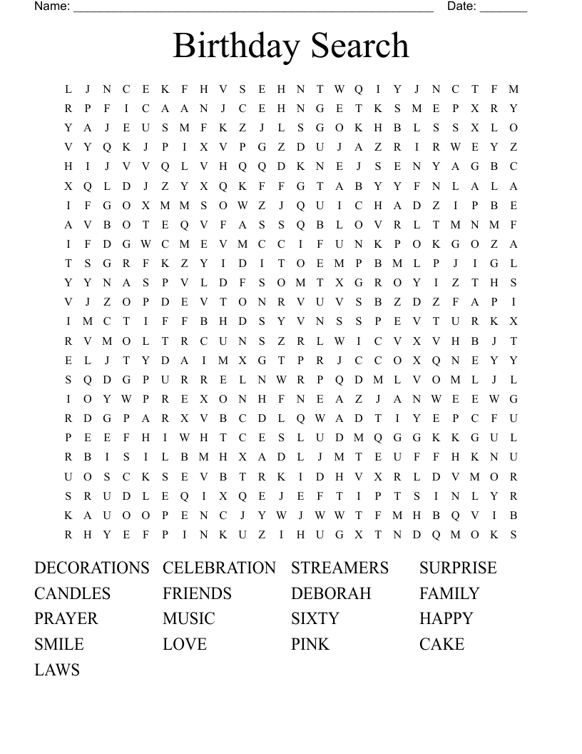 Birthday Word Search WordMint Birthday Word Search WordMint