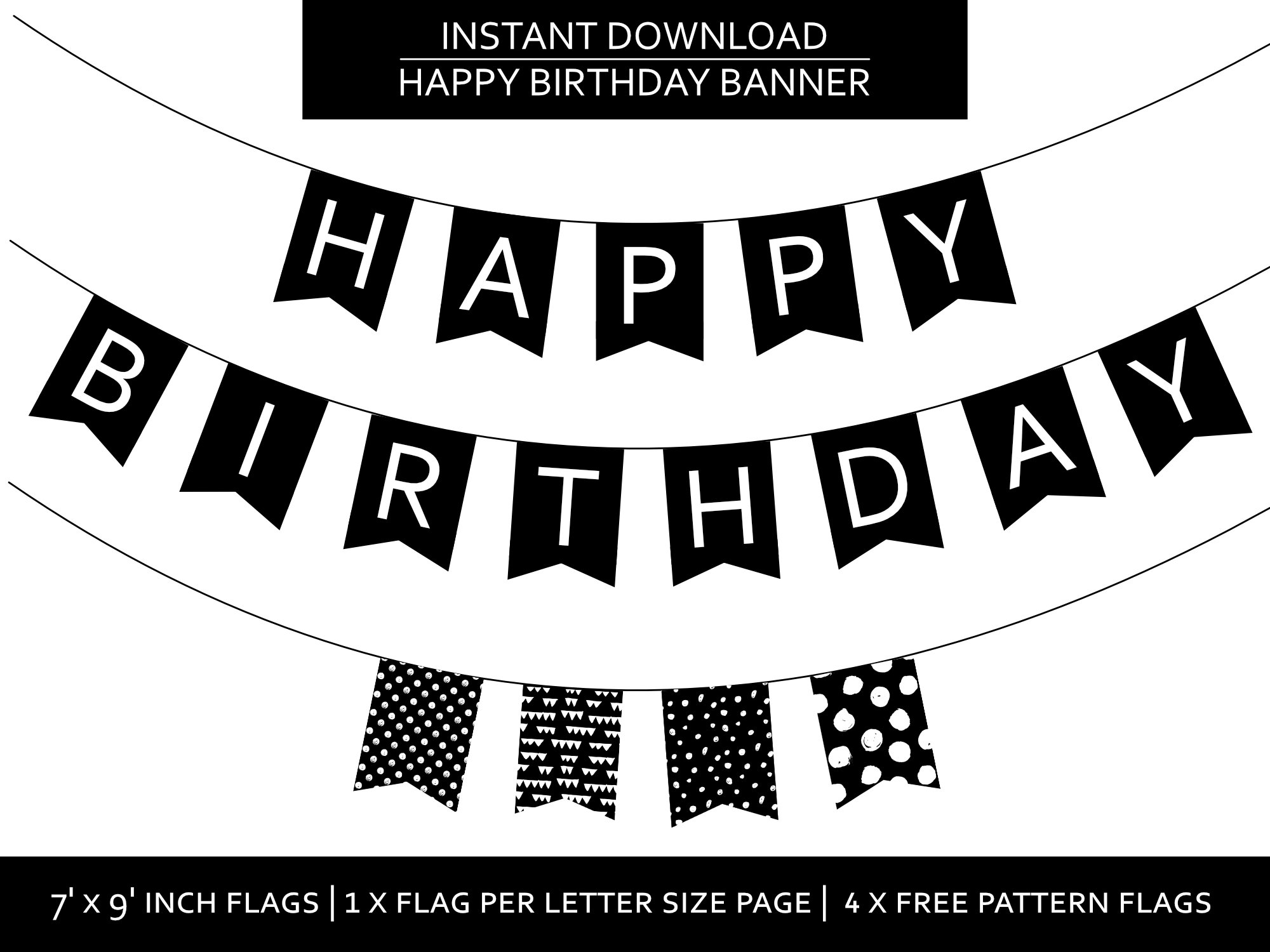 Black U0026 White Happy Birthday Banner Simple Party Decor digital Download Etsy