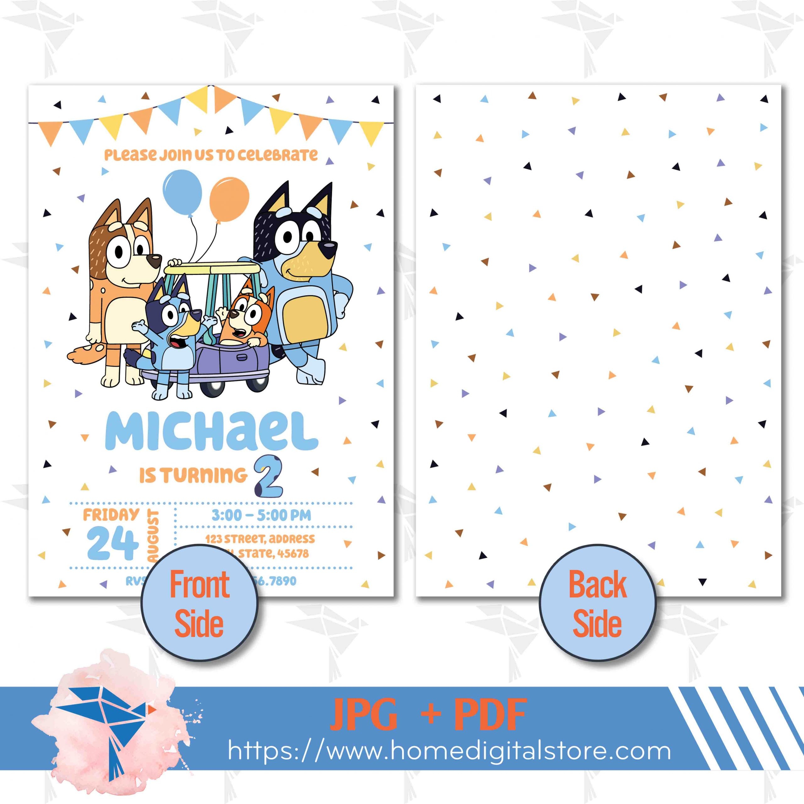 Bluey Birthday Card JPG PDF