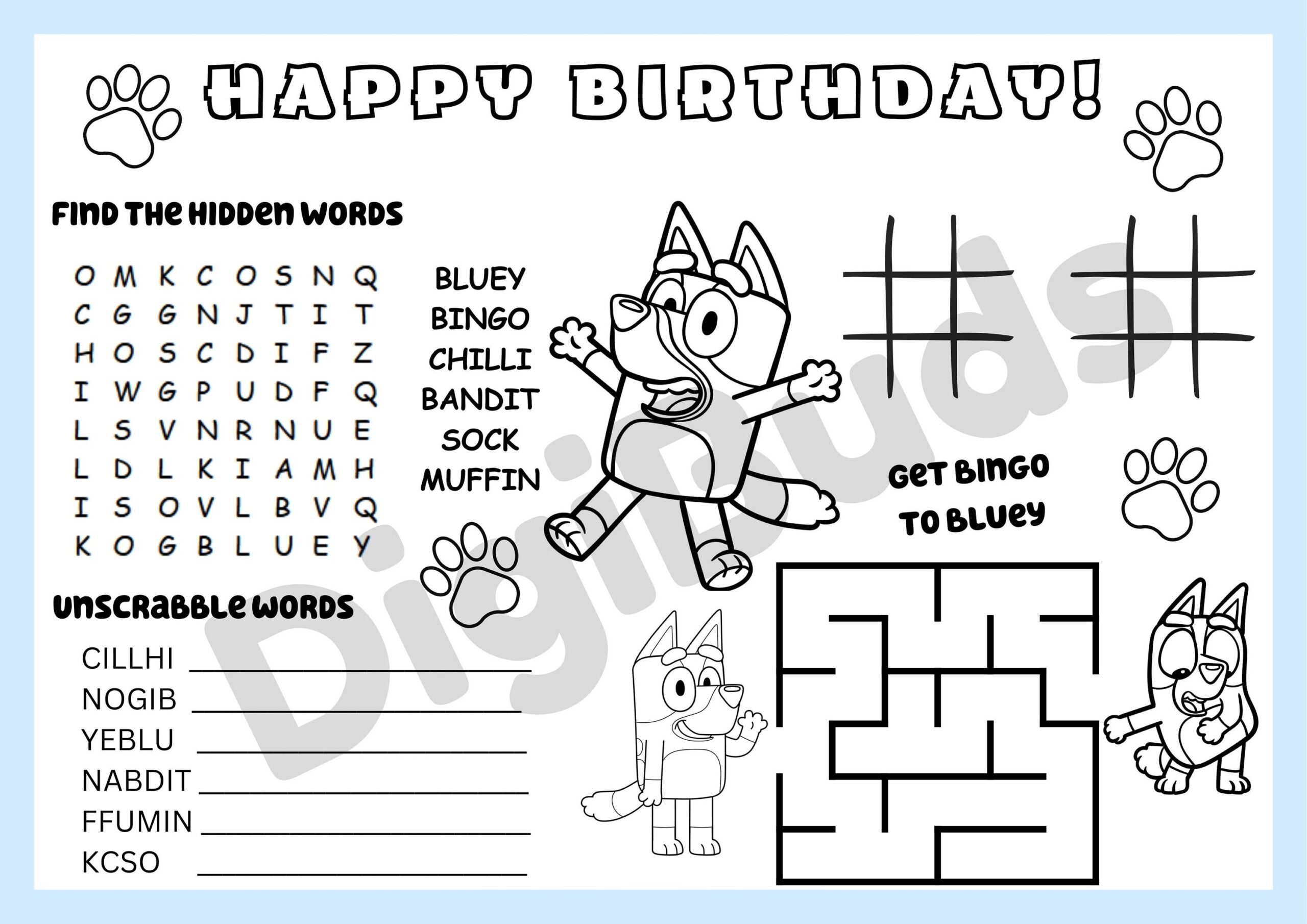 Bluey Birthday Coloring Sheet