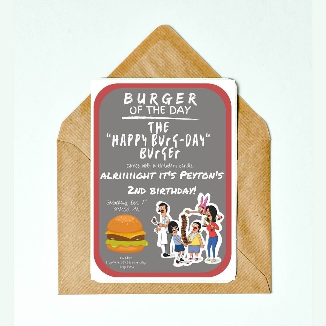 Bobs Burgers Birthday Invitations Digital Downloads