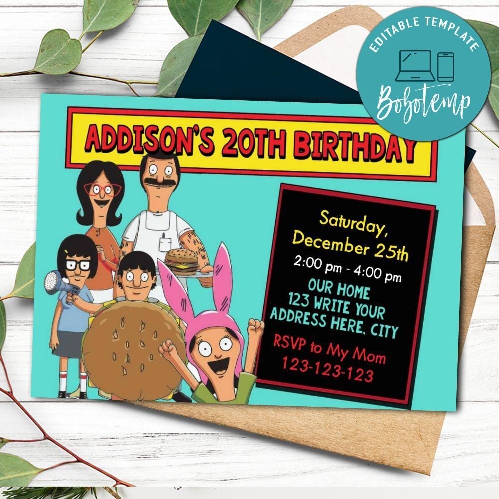 Bobs Burgers Invitation Template To Print At Home