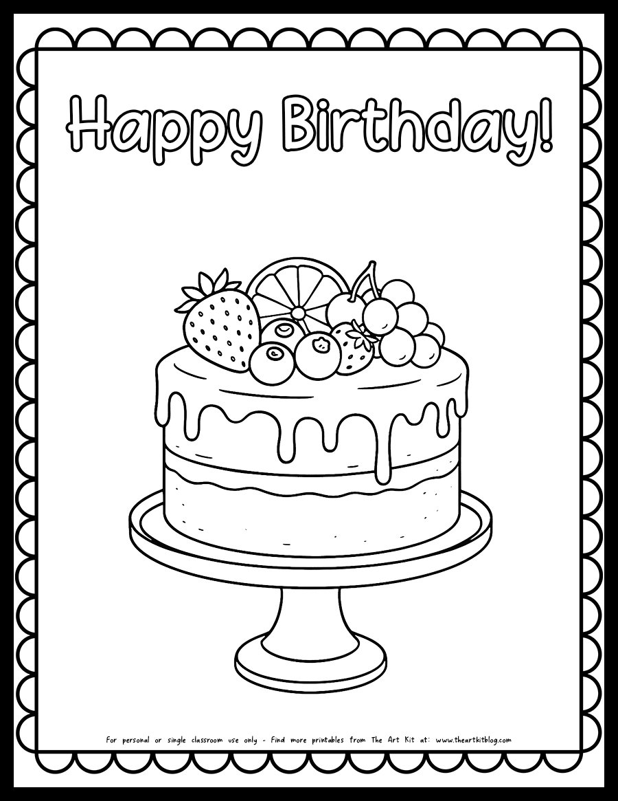 free printable birthday cake coloring page