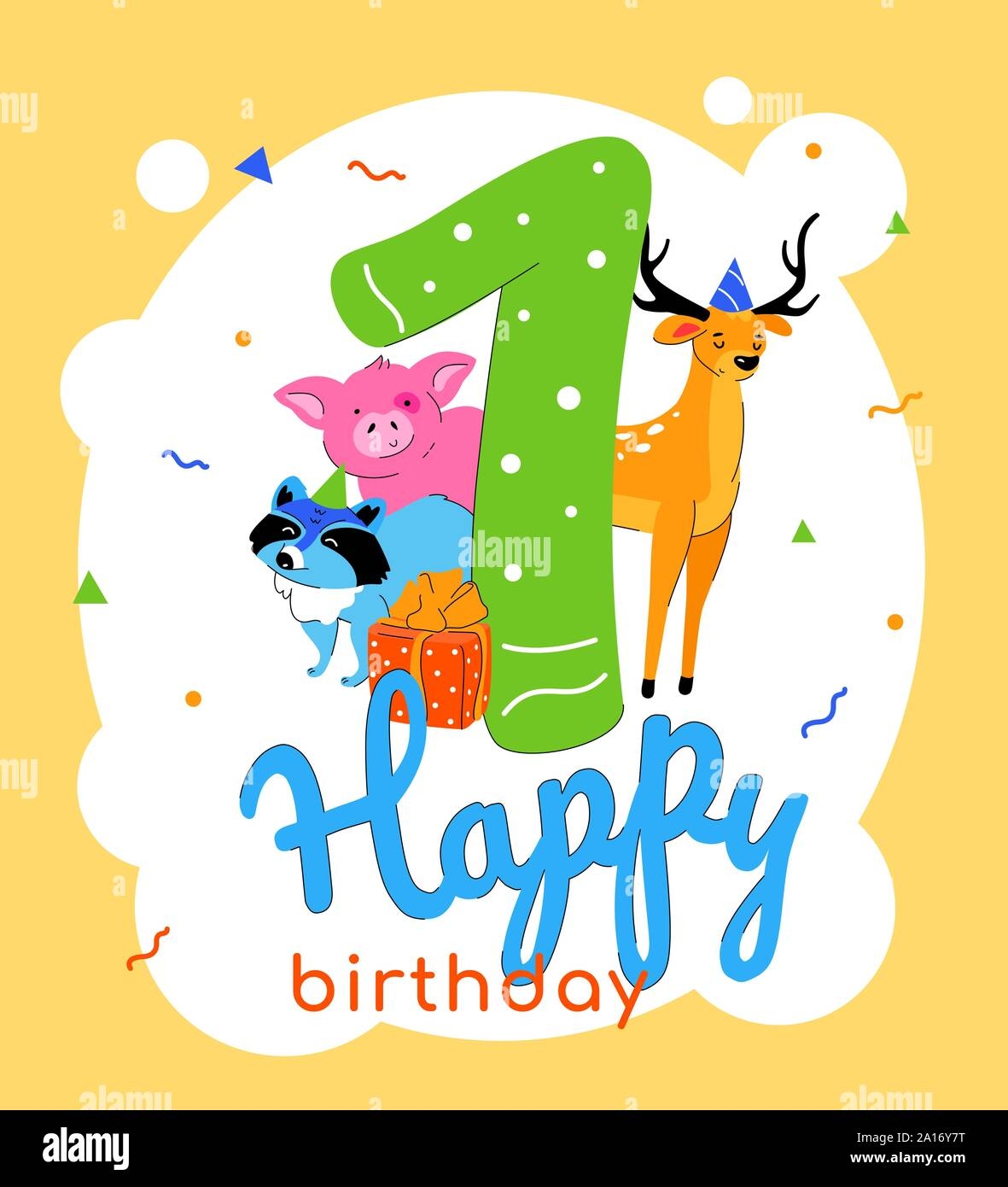 Children 1st Birthday Greeting Card Vector Template Stock Vector Image U0026 Art Alamy