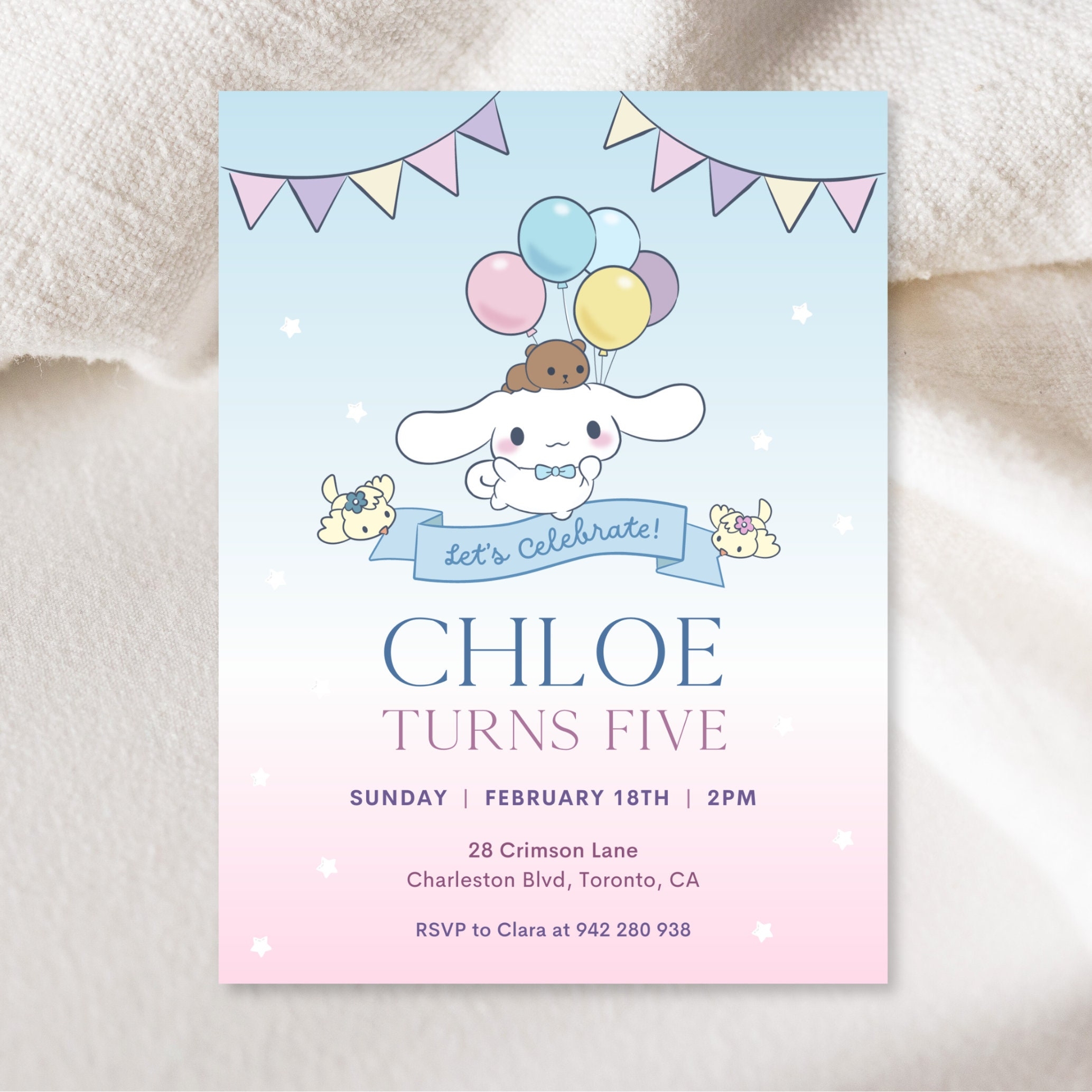 Cinnamo roll Children s Birthday Party Invitation Canva Template 