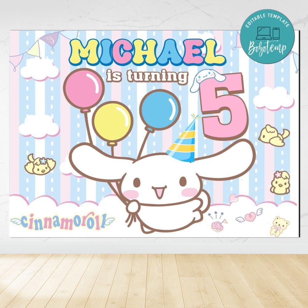 Cinnamoroll Birthday Backdrop Digital File Template DIY