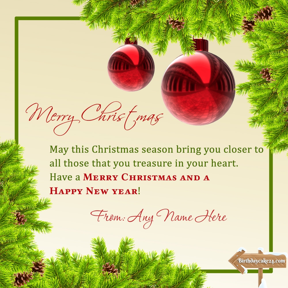 Customize Pine Tree Christmas Greeting Card With Your Name