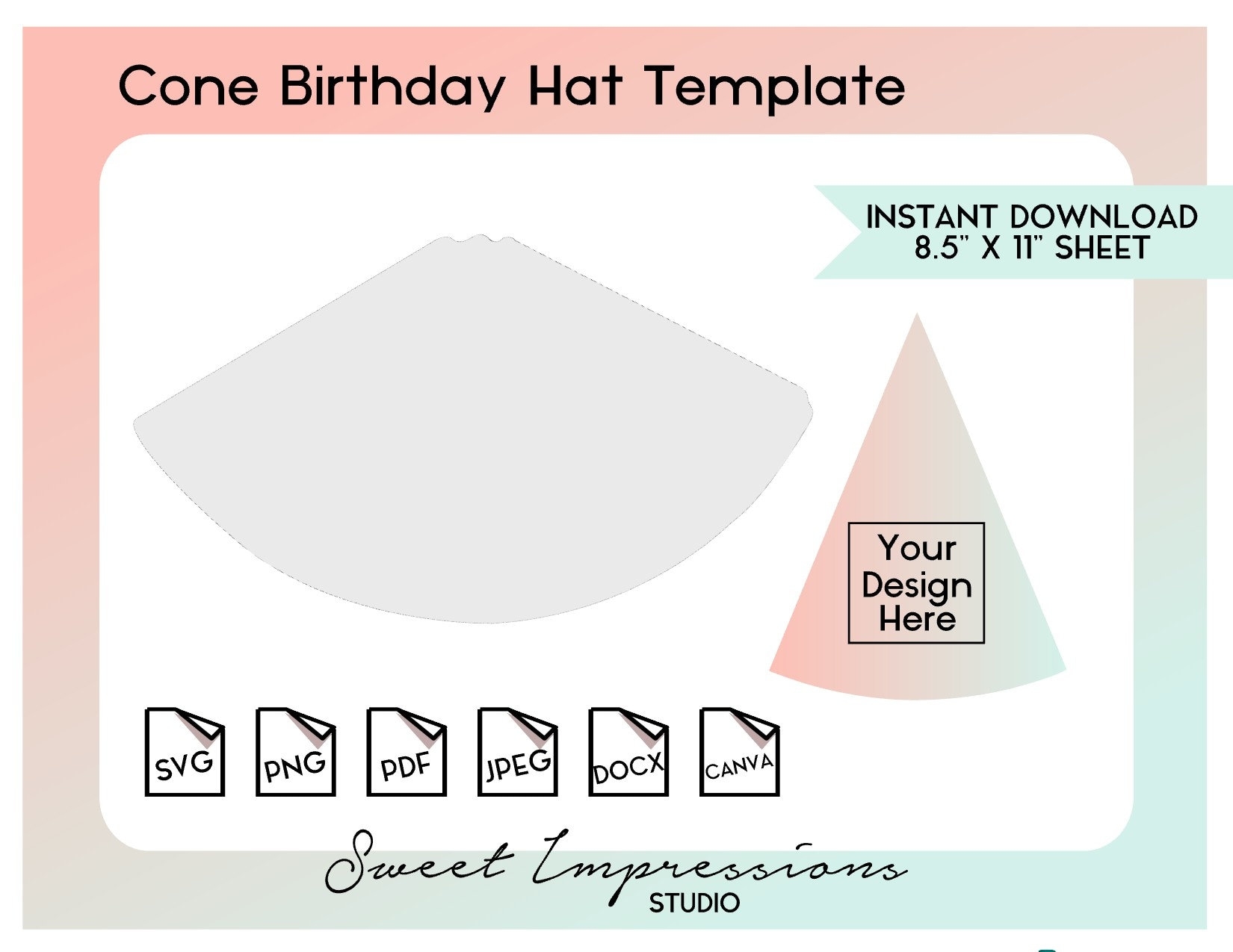DIY Cone Birthday Hat Template Blank Template Svg Png pdf 
