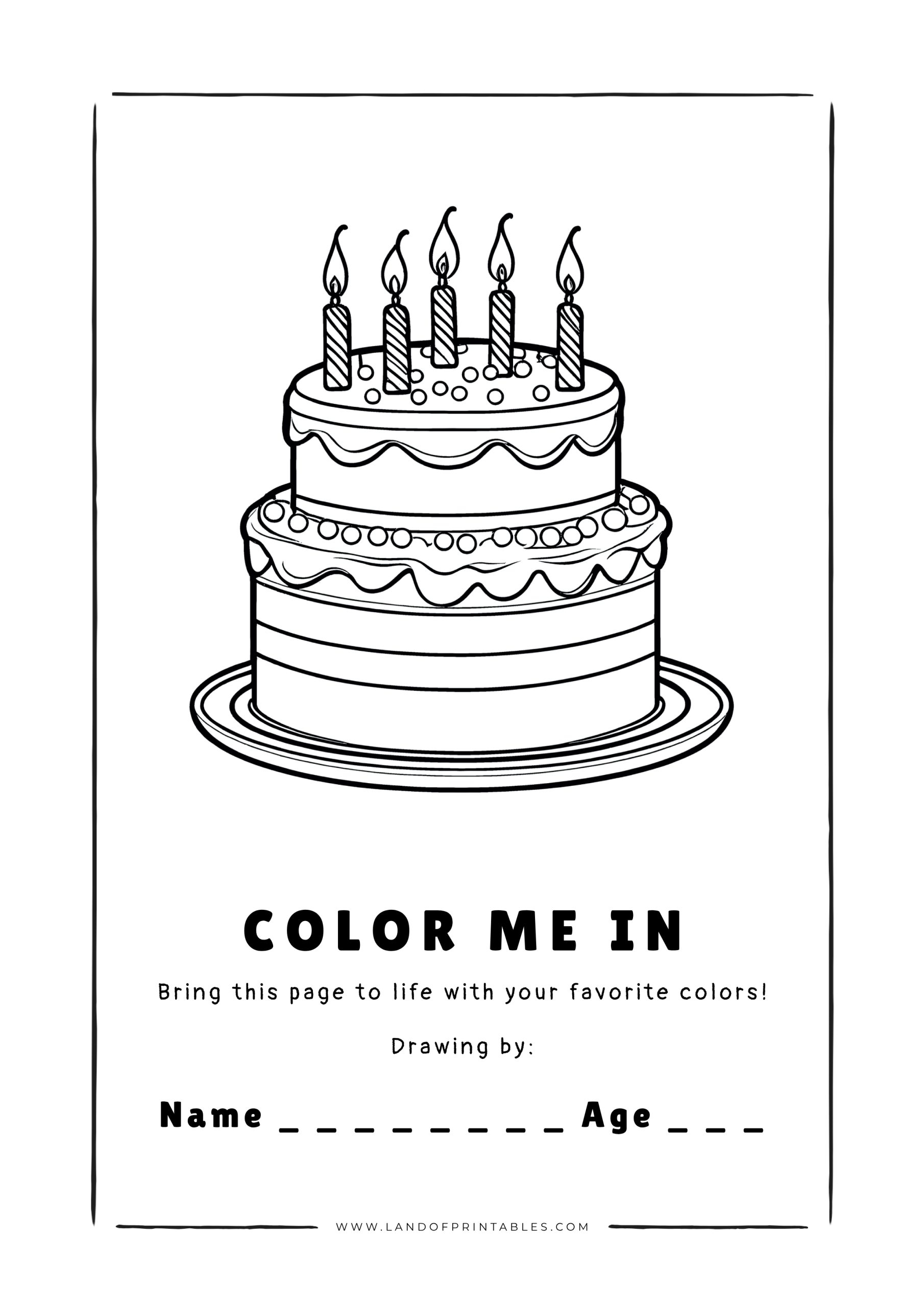 Download Your Free Birthday Cake Coloring Page Land Of Printables