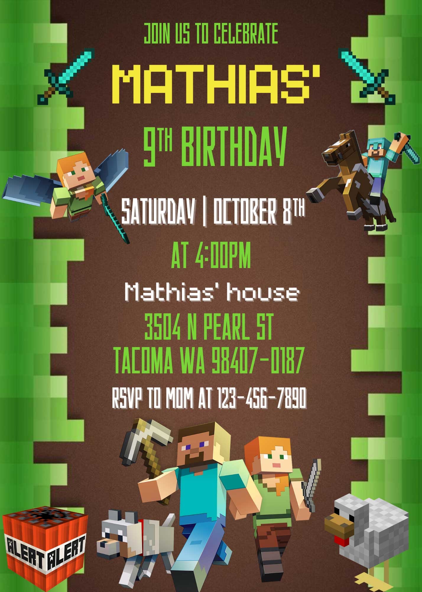 Printable Minecraft Birthday Invitations