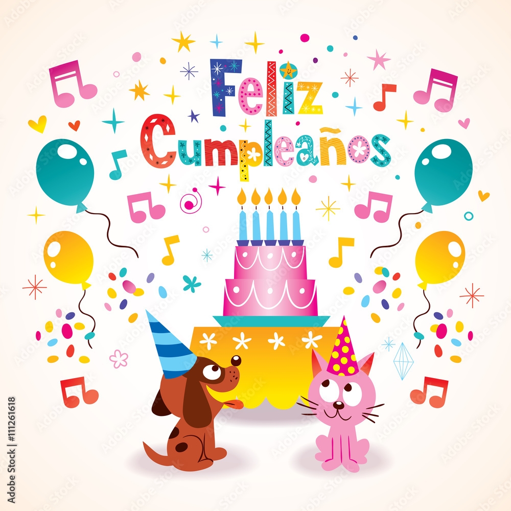 Feliz Cumpleanos Happy Birthday In Spanish Greeting Card Stock