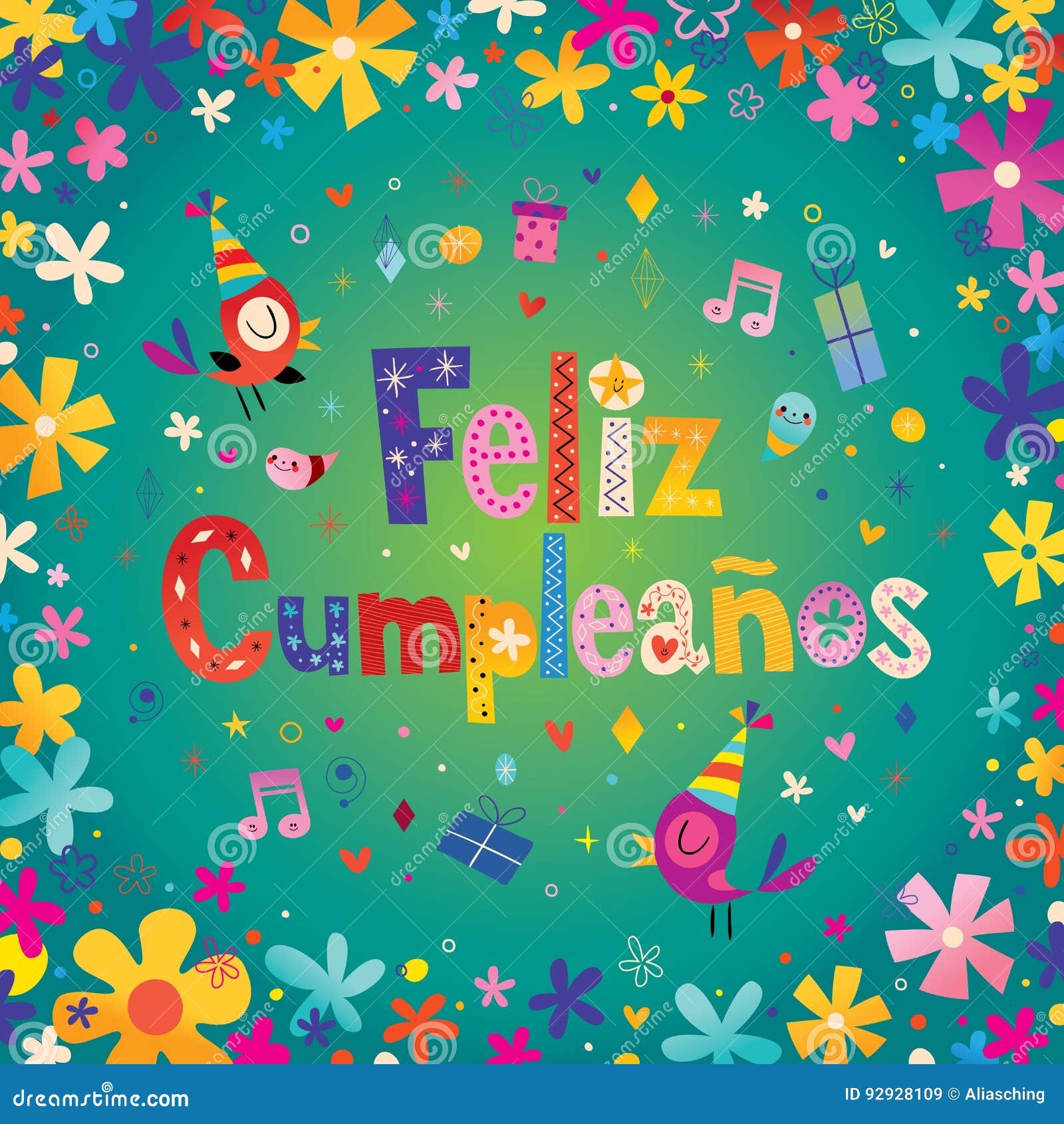 Feliz Cumpleanos Happy Birthday In Spanish Stock Vector 