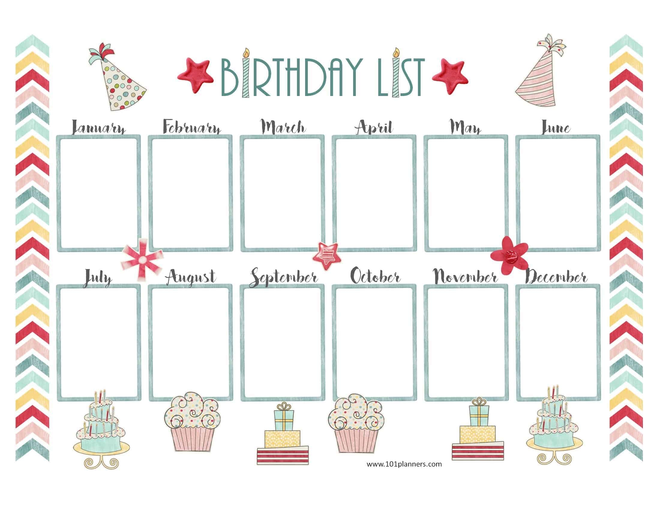 free printable birthday calendars