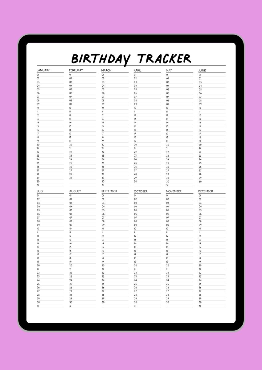 Free Birthday Tracker Printable The Holiday Mama