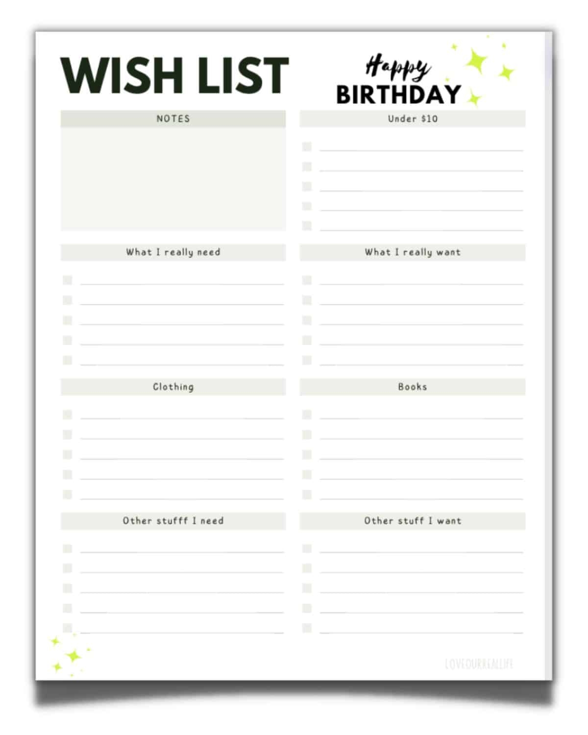 printable birthday wish list printable birthday wish list