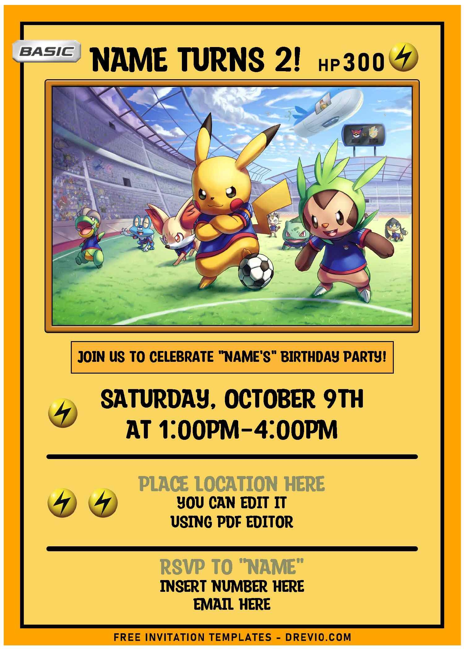 Free Editable PDF Cute And Awesome Pokemon Kids Birthday Party 
