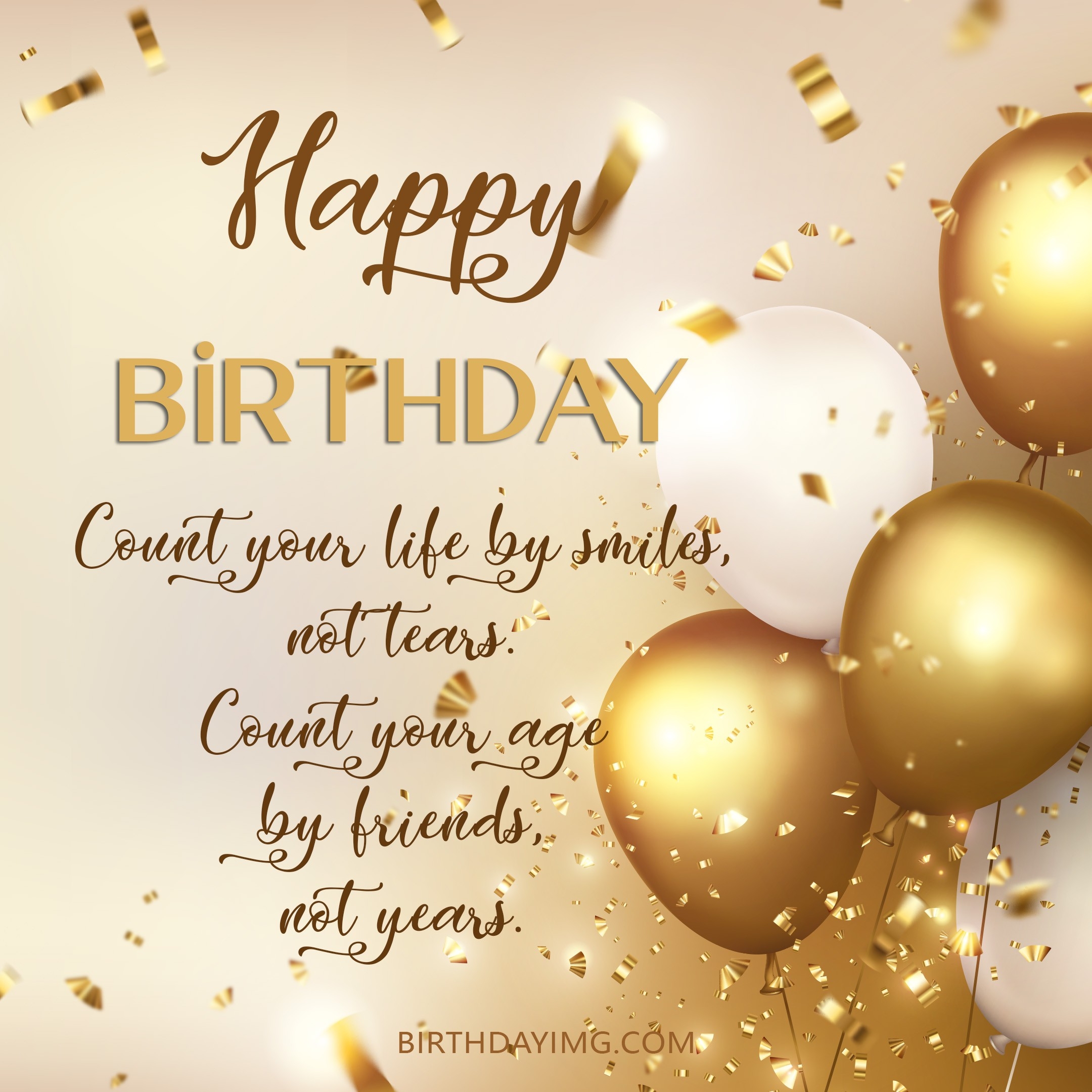 Free Happy Birthday Image With Golden And White Balloons Birthdayimg