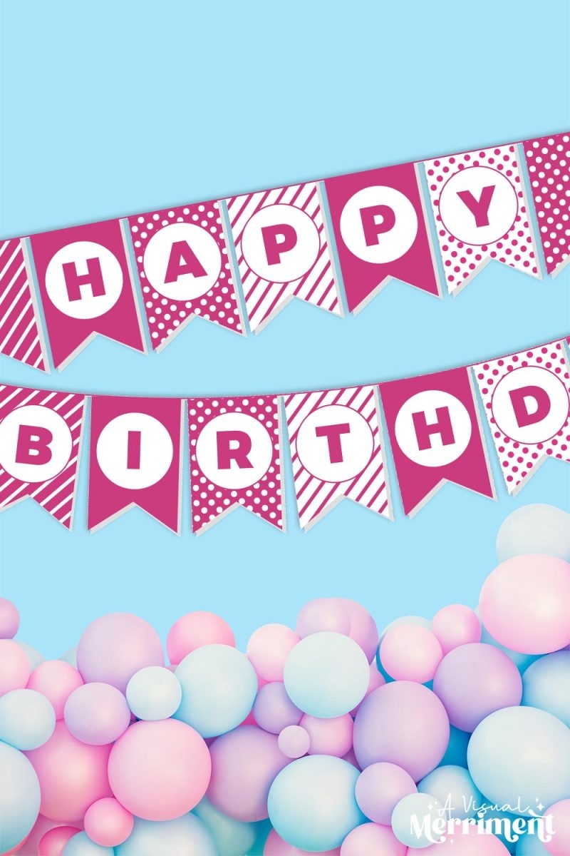 Free Pink Happy Birthday Banner Printable PDF Kids Crafts DIYs 
