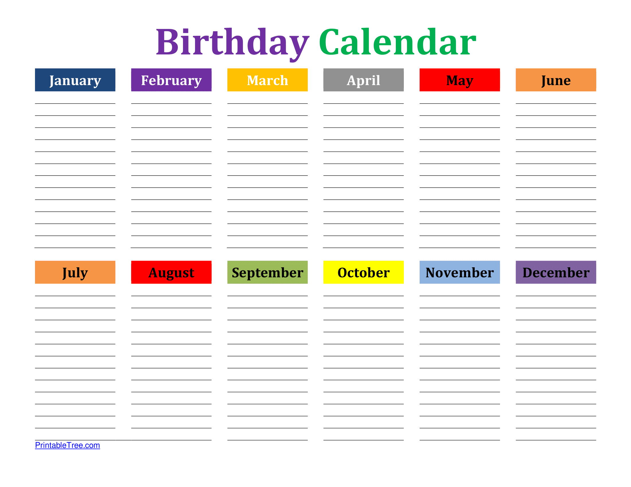 Printable Birthday Calendar Template