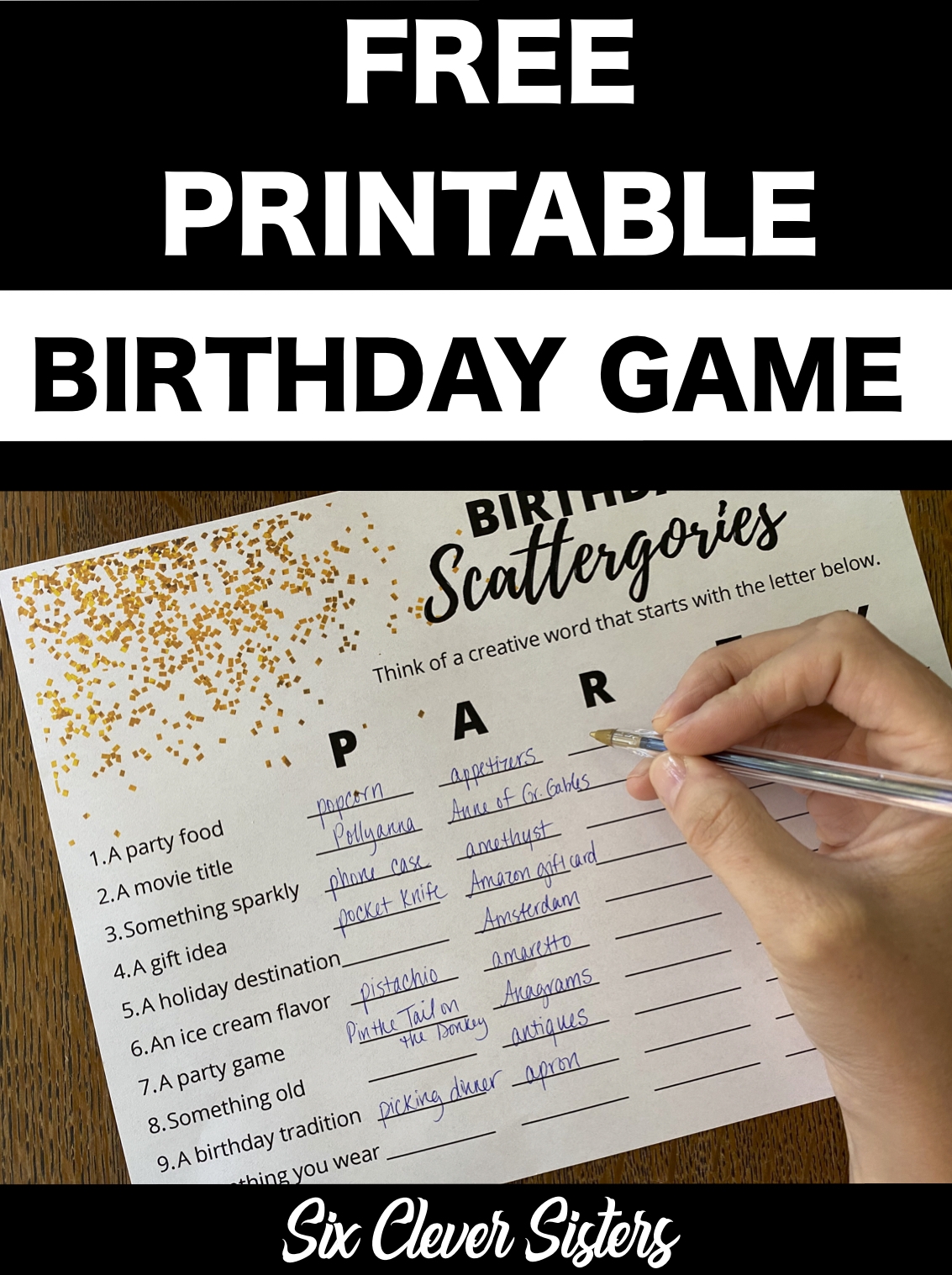 Free Printable Birthday Scattergories Game Six Clever Sisters