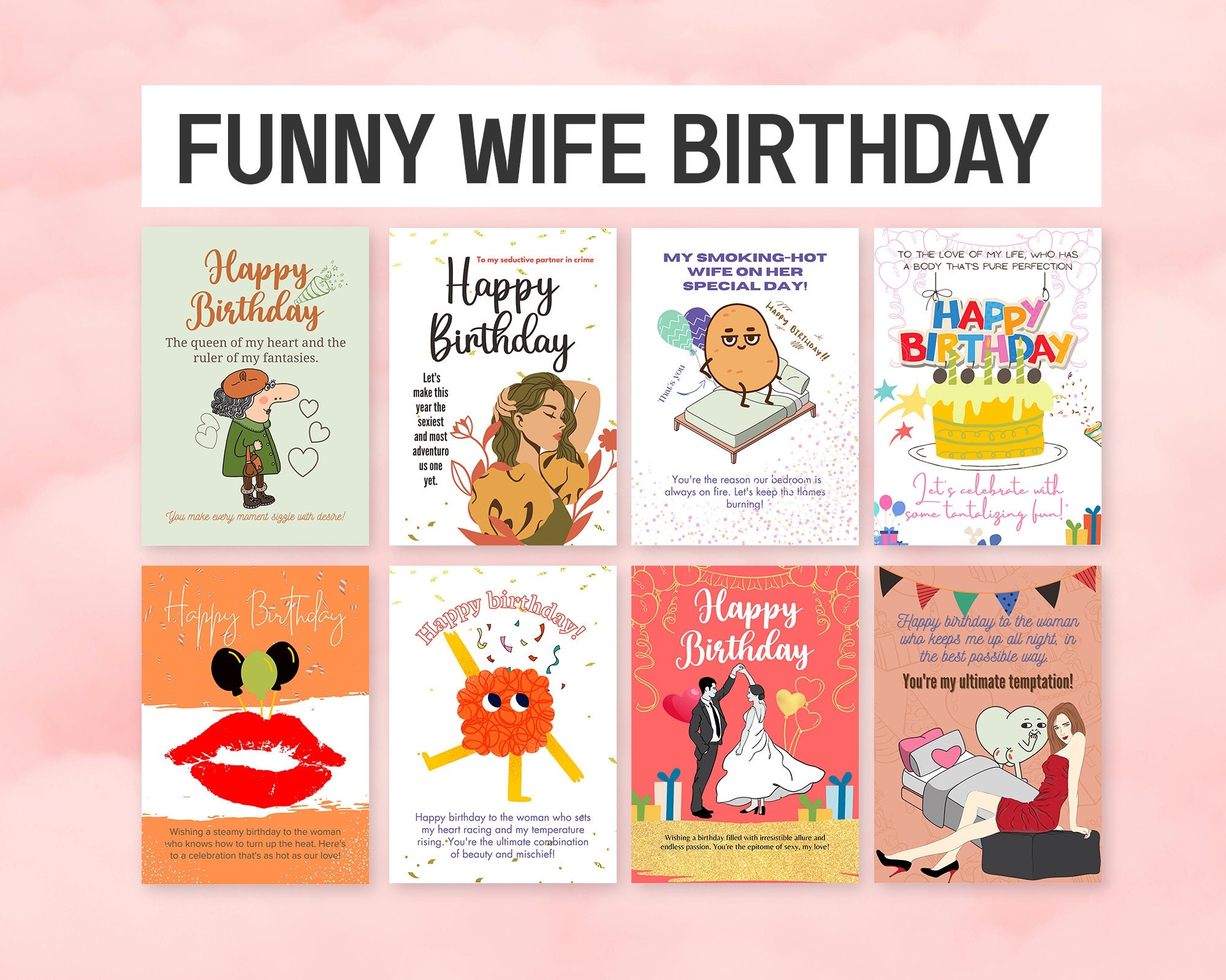 Funny Birthday Card For Wife 10 Editable Designs digital 